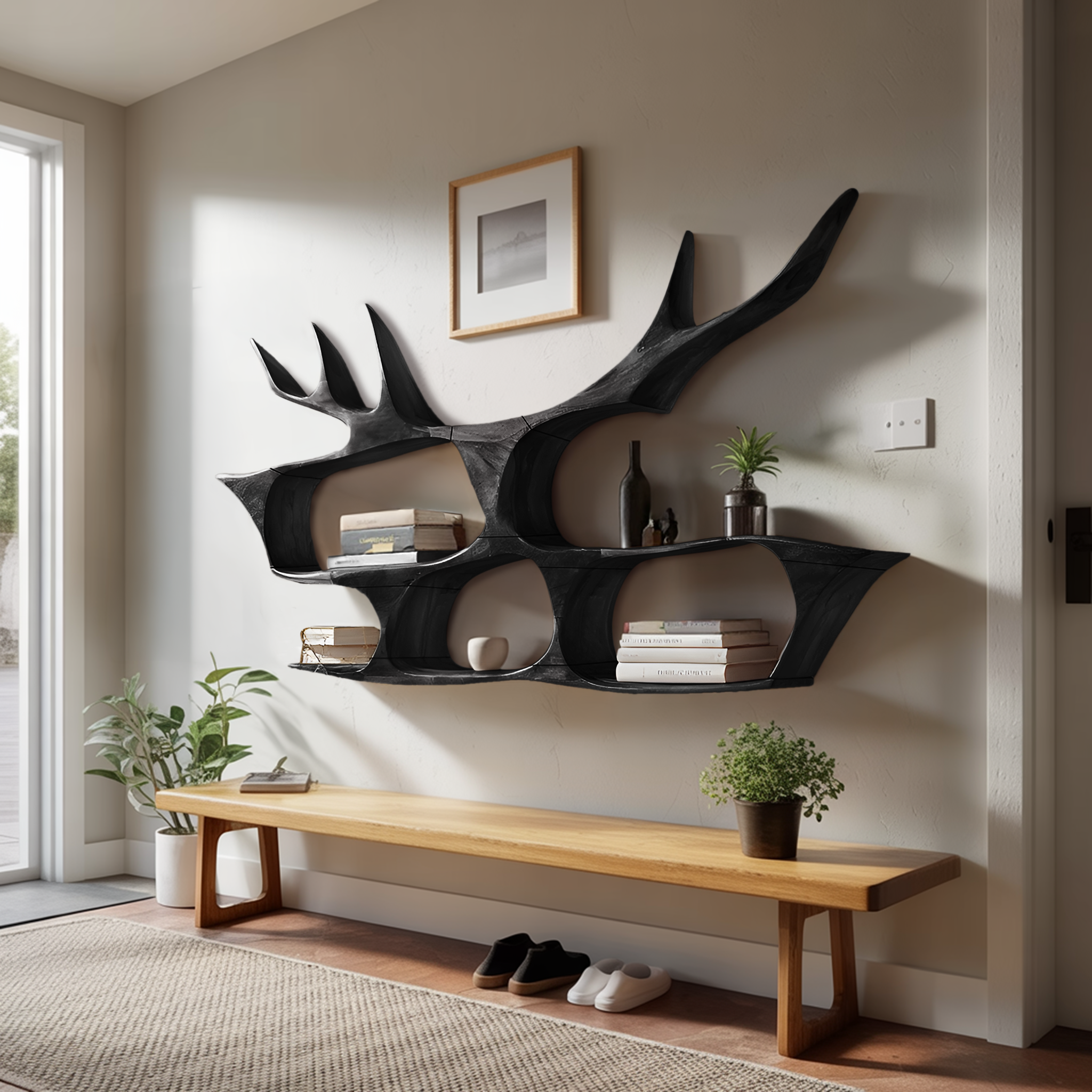 Mid Century Handcrafted Wooden Wall Mount Shelf For Entryway SILDTTRWMS032
