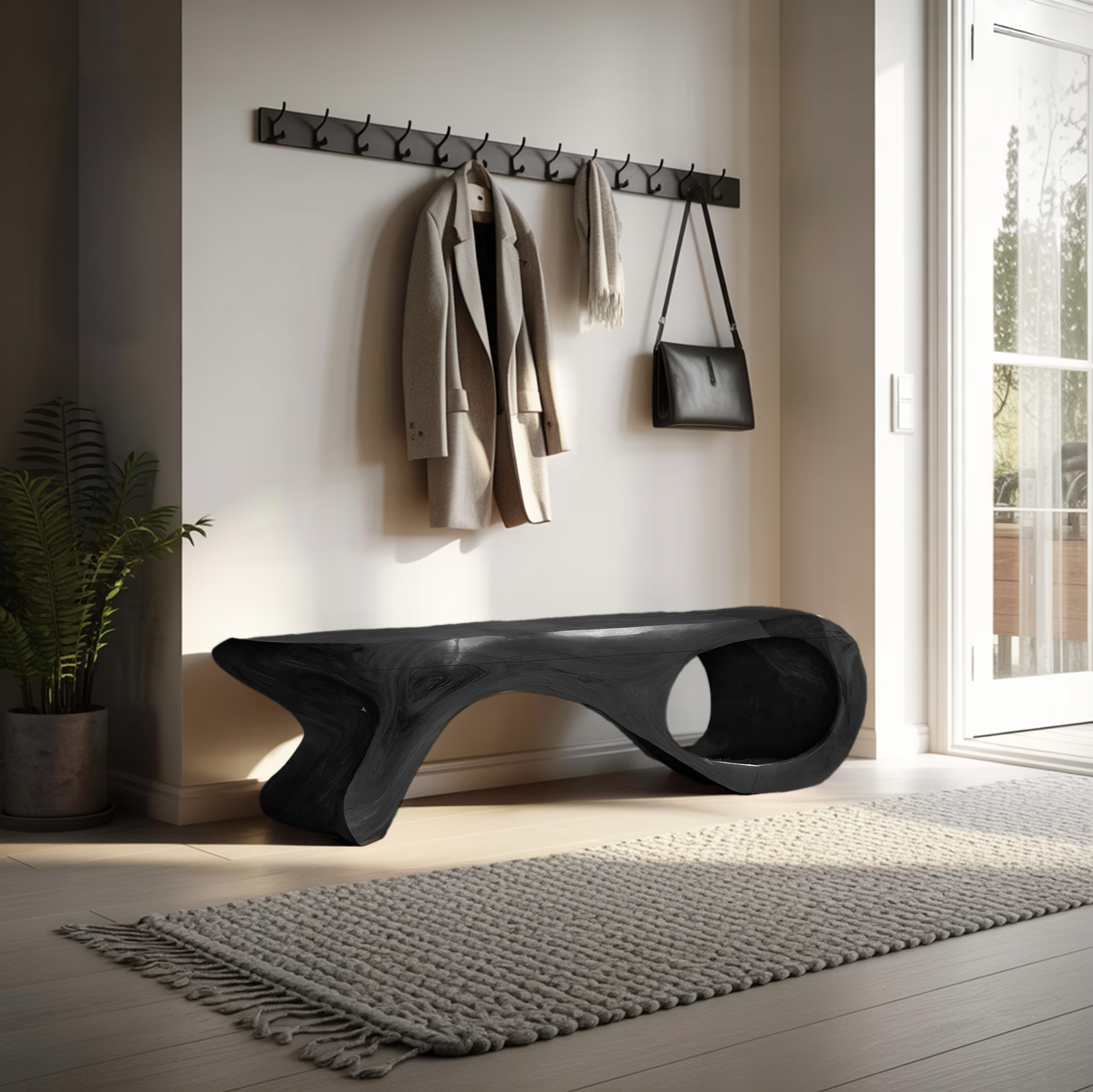 Artistic Sculptural Organic Bench For Entryway Decor SITHHNCHR060