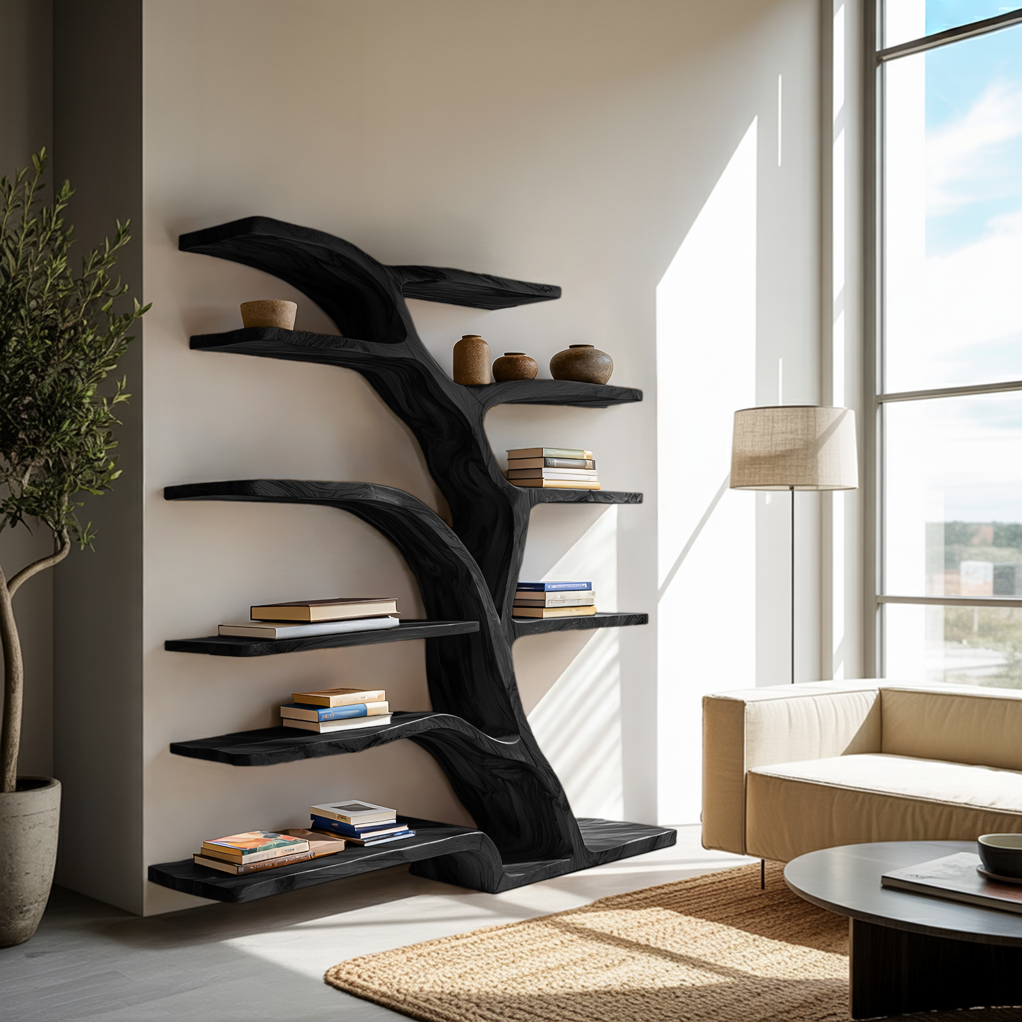 Modern Bookshelf Flowing Curved Design For Living Decor RTTHTTBS063