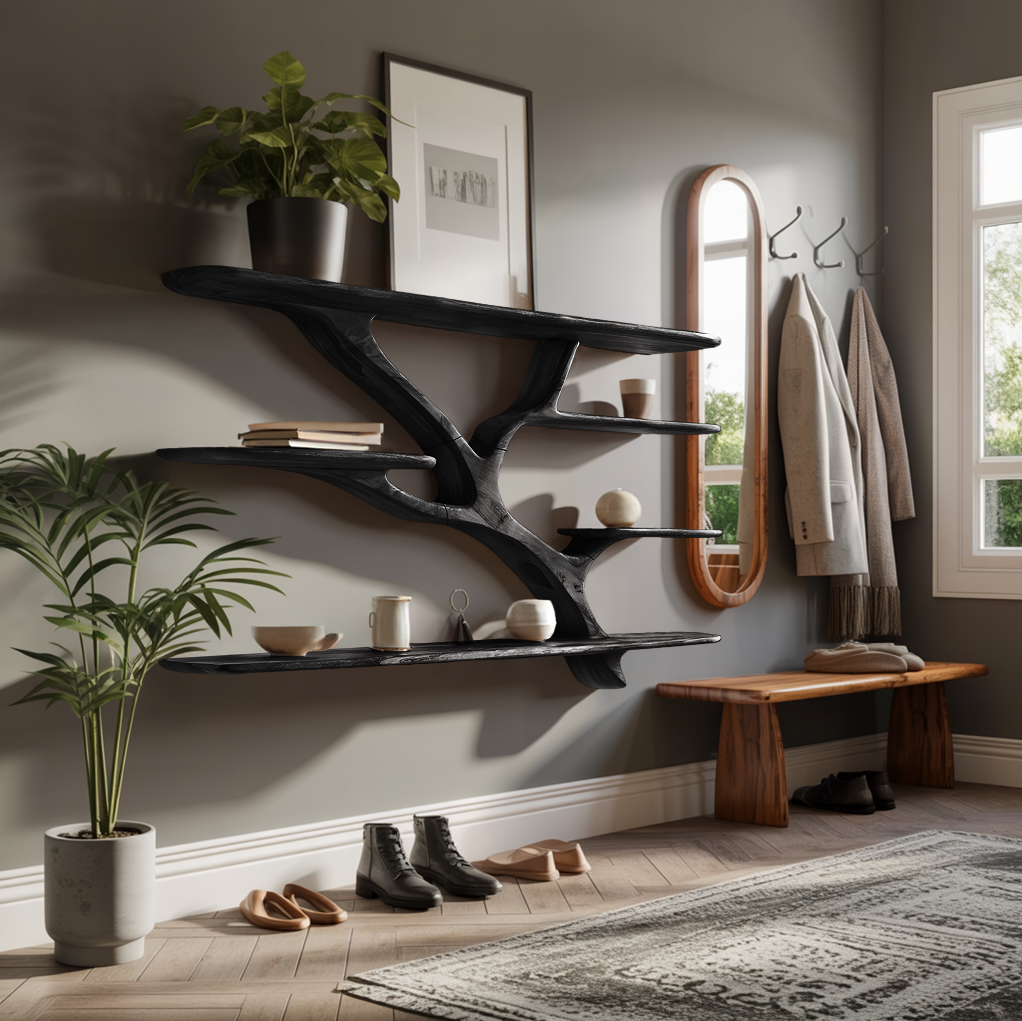Industrial Floating Wooden Shelving Unit For Bedroom Organizer SILDTTRWMS023