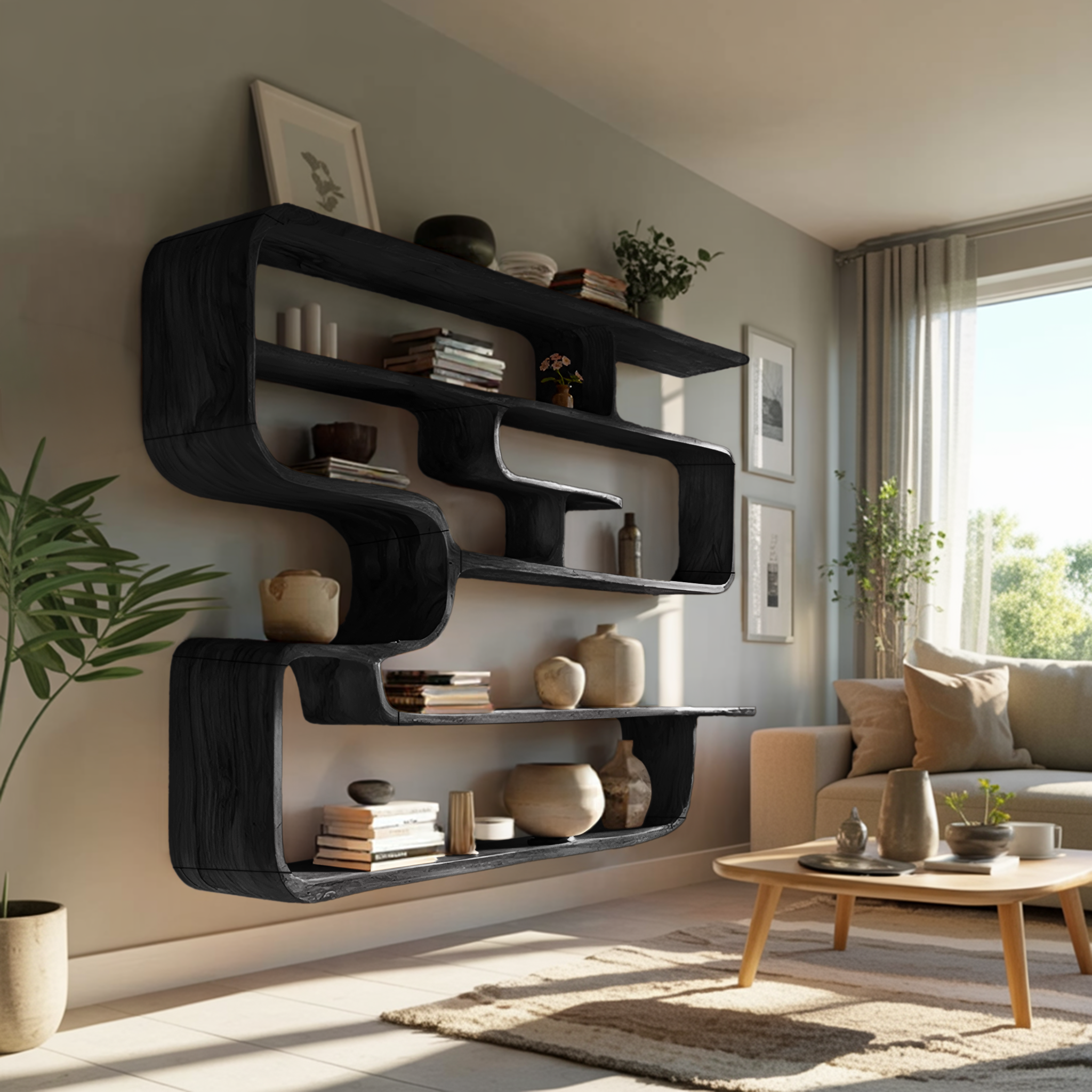 Rustic Live Edge Shelving Unit For Living Room Storage Display SILDTTRWMS029
