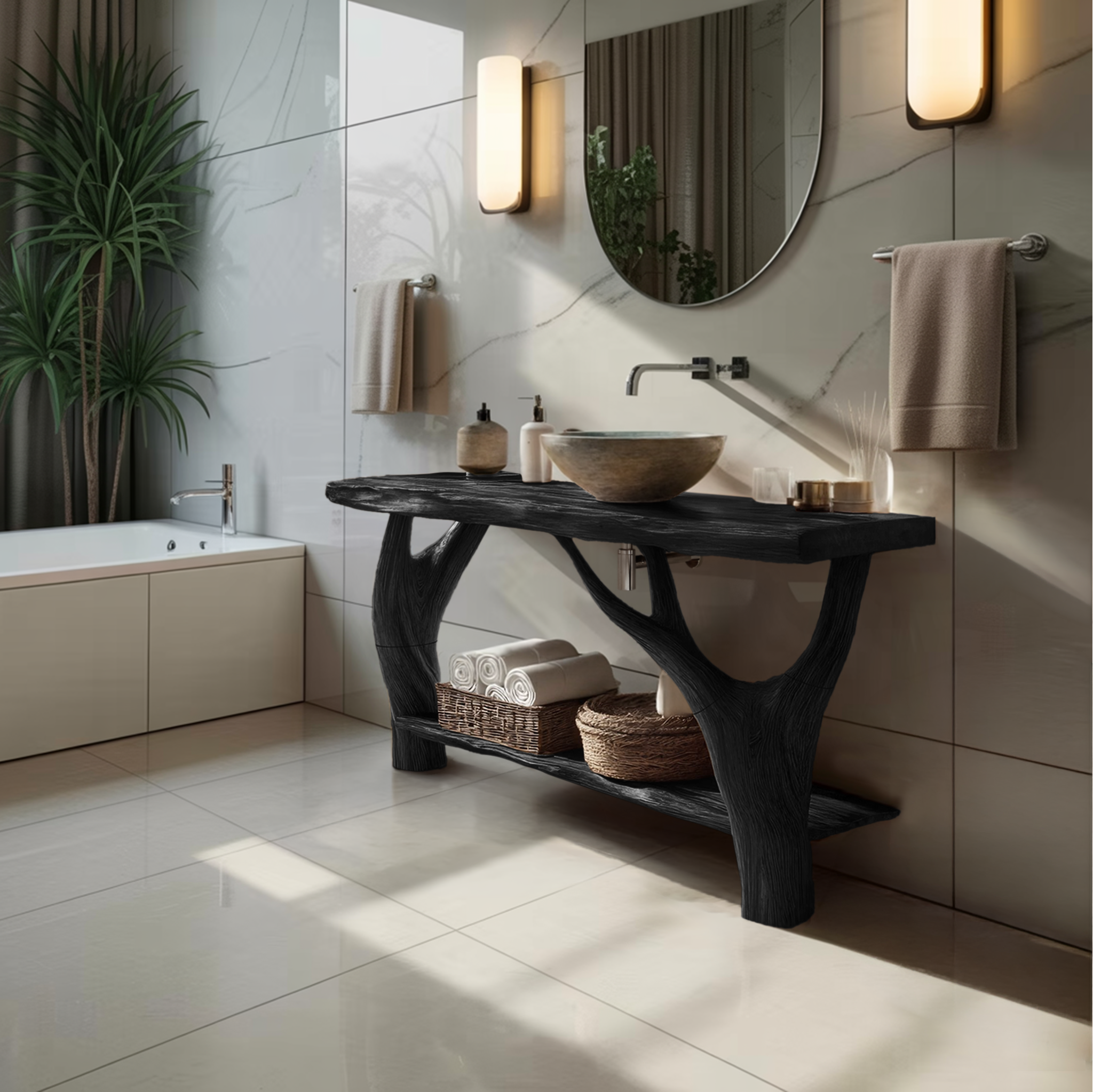 Mid Century Solid Wood Bathroom Vanity Organic Live Edge For Home Bath SILDTTRBRV103