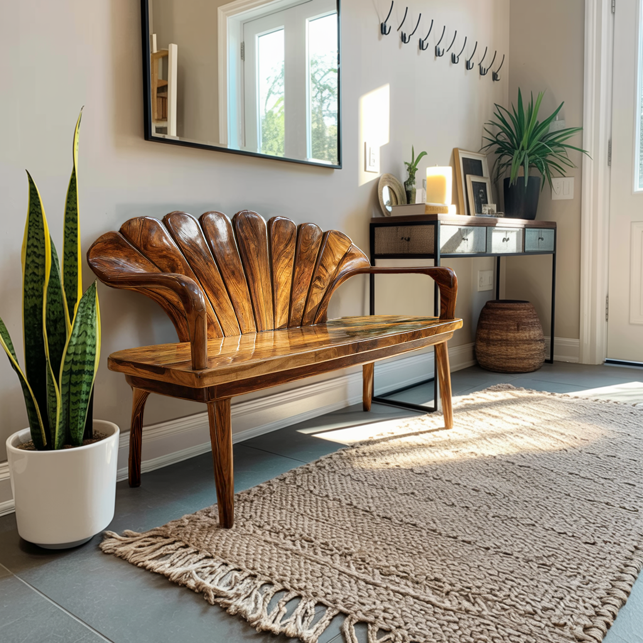 Handcrafted Wooden Bench For Entryway Hallway Seating SILDTTRBEN032