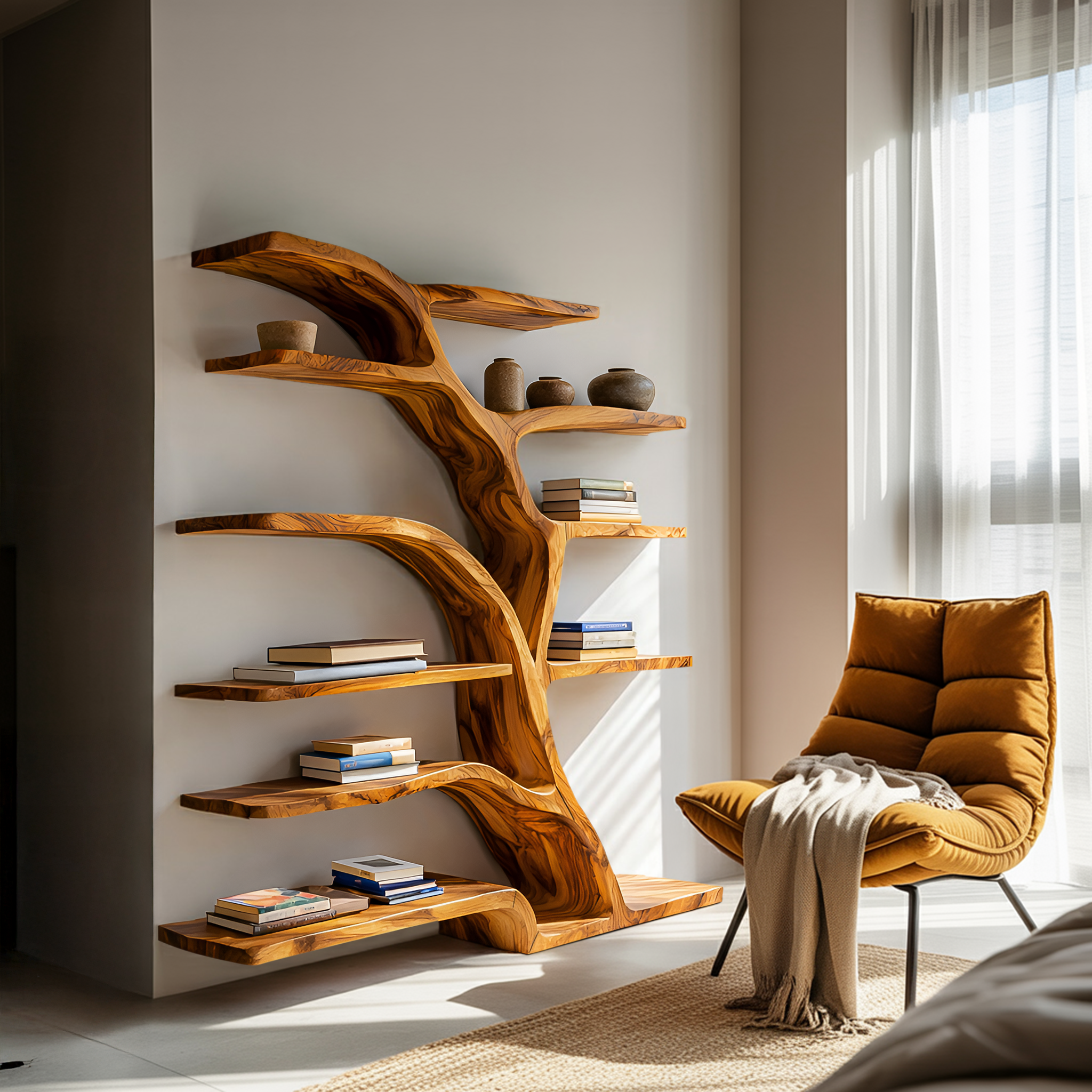 Modern Bookshelf Flowing Curved Design For Living Decor RTTHTTBS063