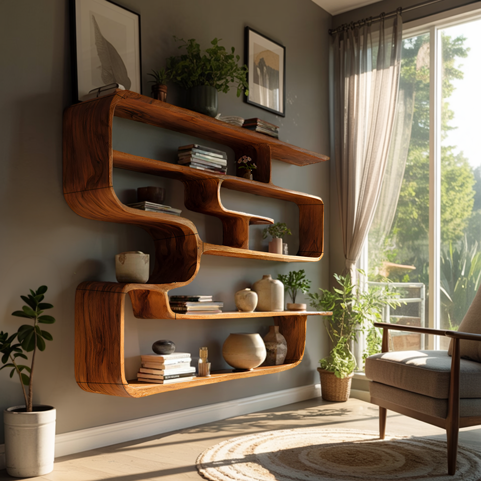 Rustic Live Edge Shelving Unit For Living Room Storage Display SILDTTRWMS029