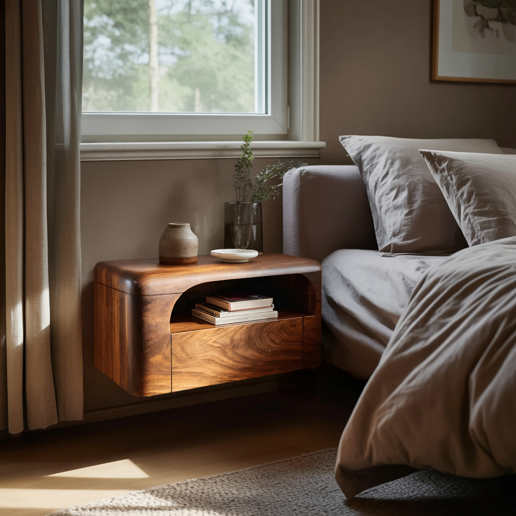 Organic Wall Mounted Bedside Table With Drawer For Bedroom RTTHHNNS007