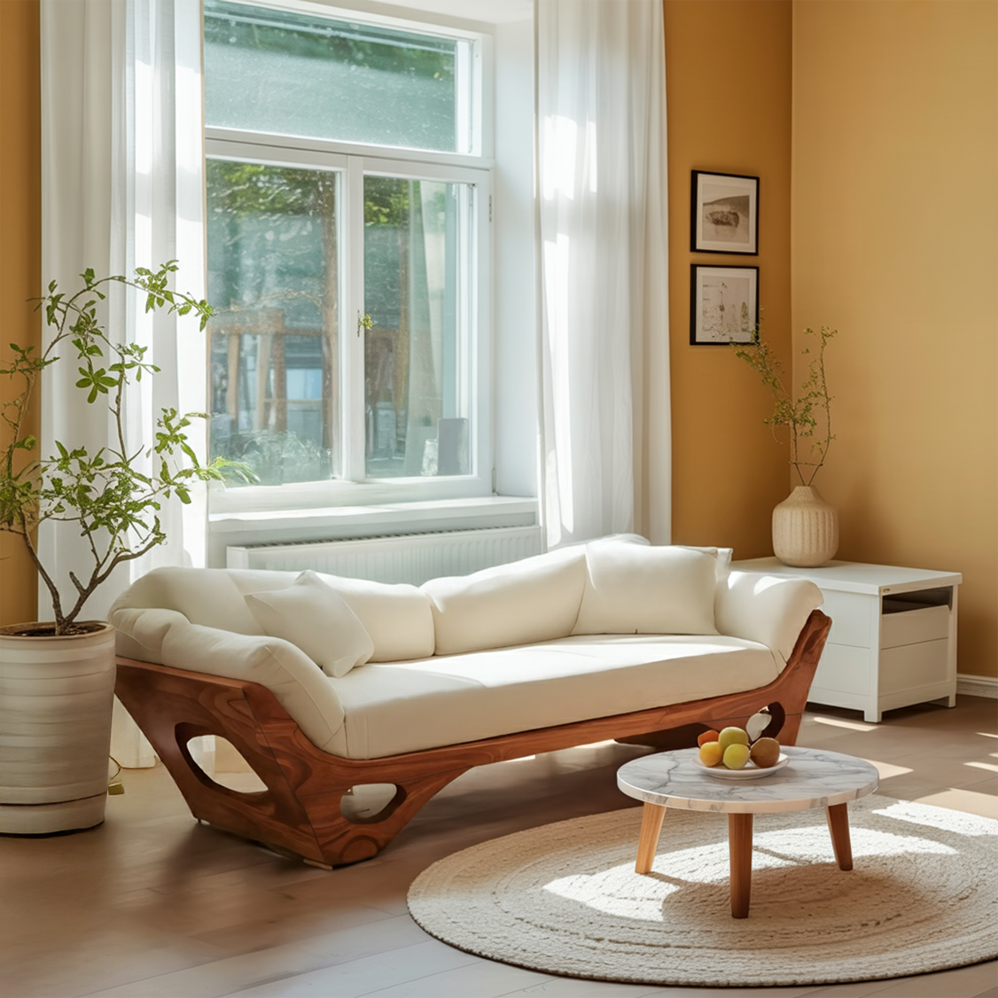 Artistic Wooden Sofa With Sculptural Organic Frame For Contemporary Home SITHTTSF024