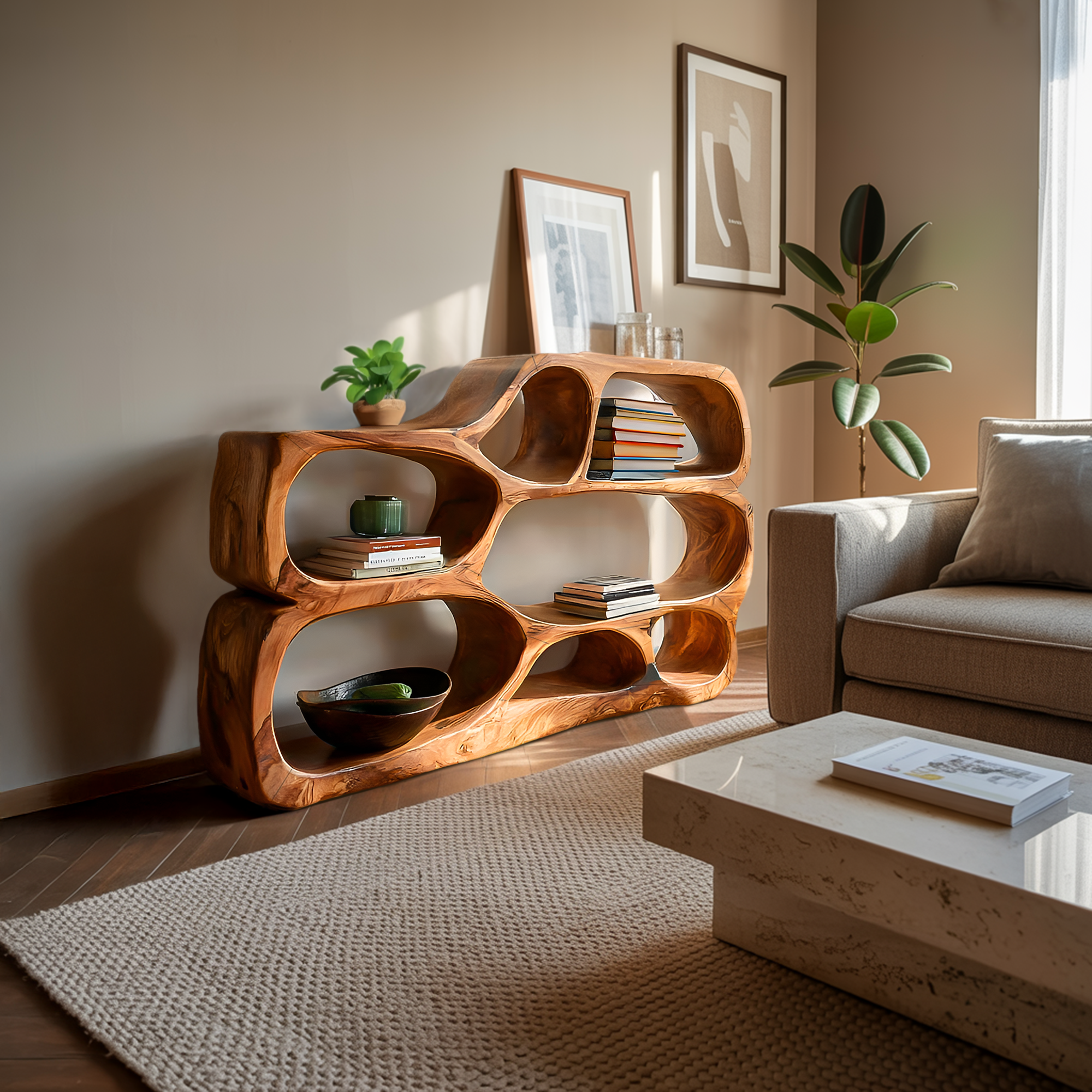 Artistic Curved Bookshelf For Living Room Styling RTTHTTBS043