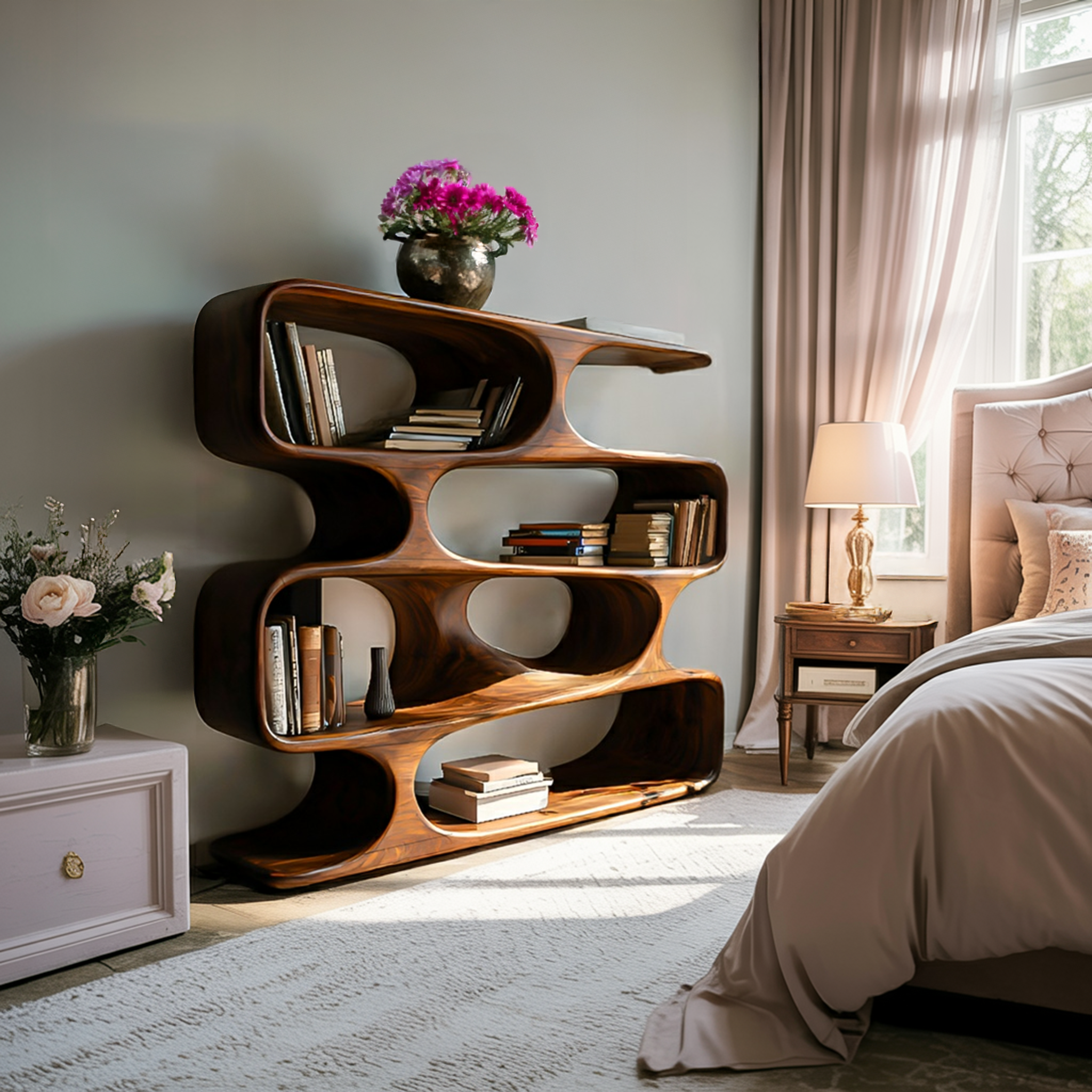Statement Curved Bookcase For Modern Living Room Decor RTTHTTBS047