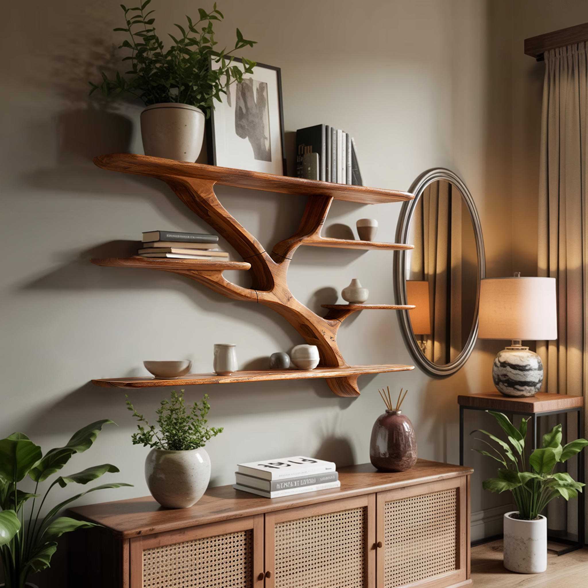 Industrial Floating Wooden Shelving Unit For Bedroom Organizer SILDTTRWMS023