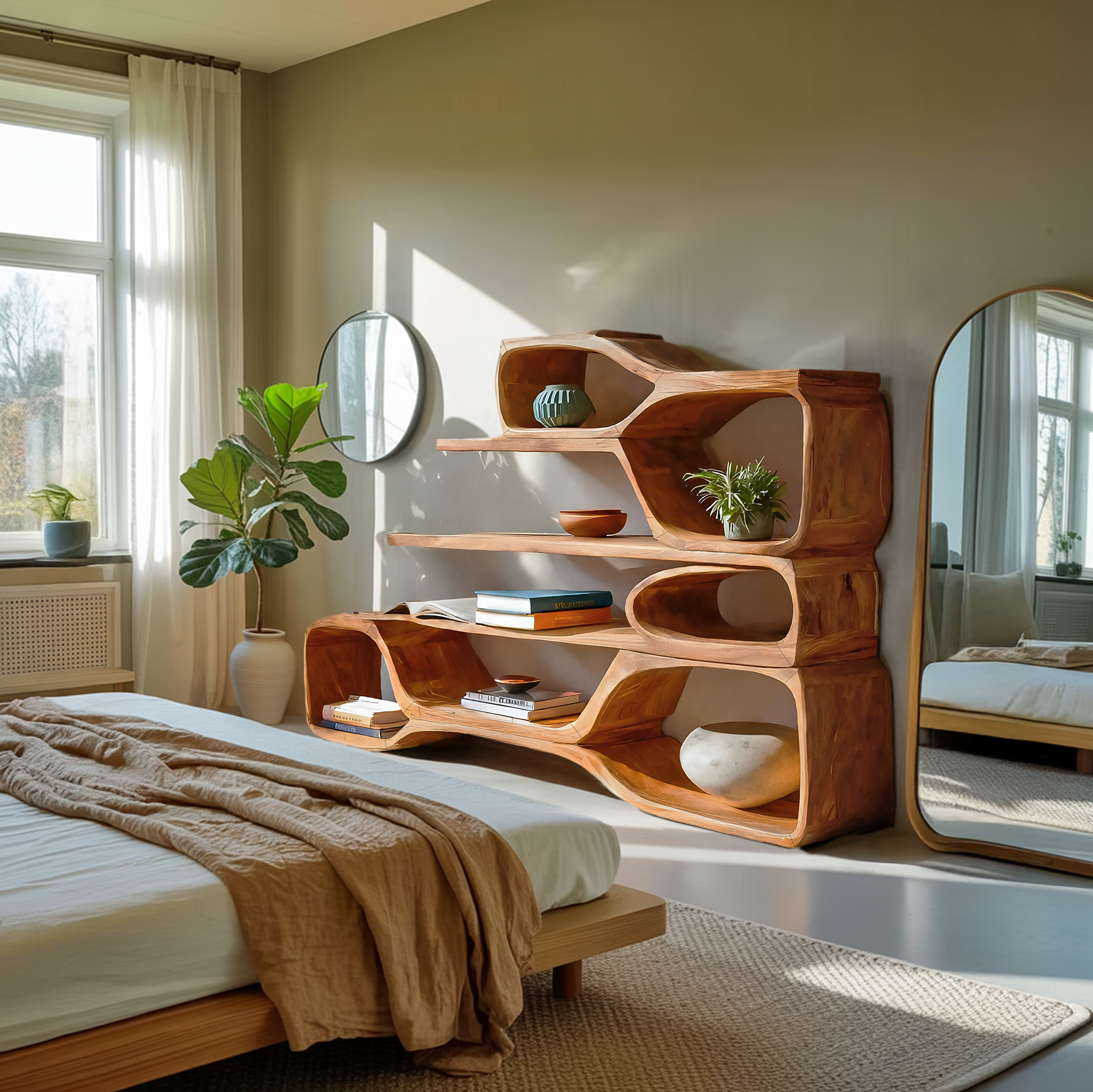 Curved Sculptural Bookshelf For Home Decor RTTHTTBS045