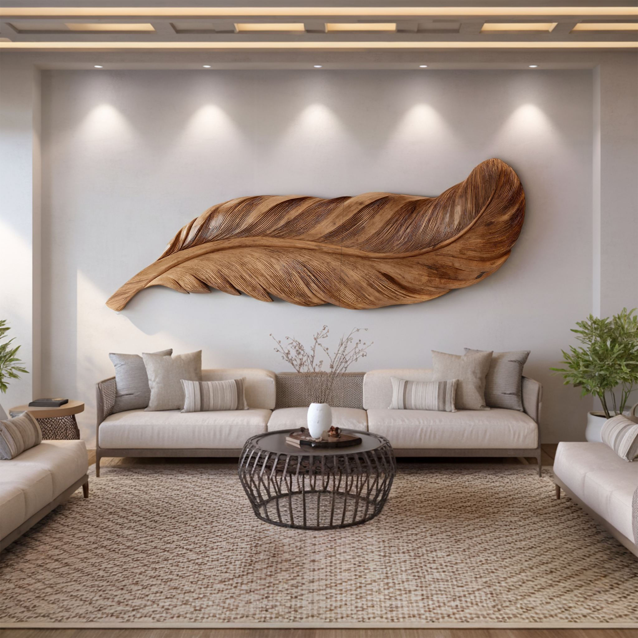 Organic Carved Feather Wall Art For Modern Living Room RTTHHNWA100