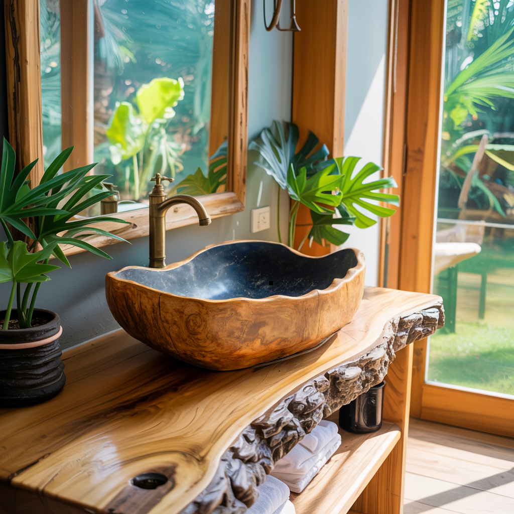 Solid Wood Sink Mid Century Look For Bathroom Interior SILDTTRVS012