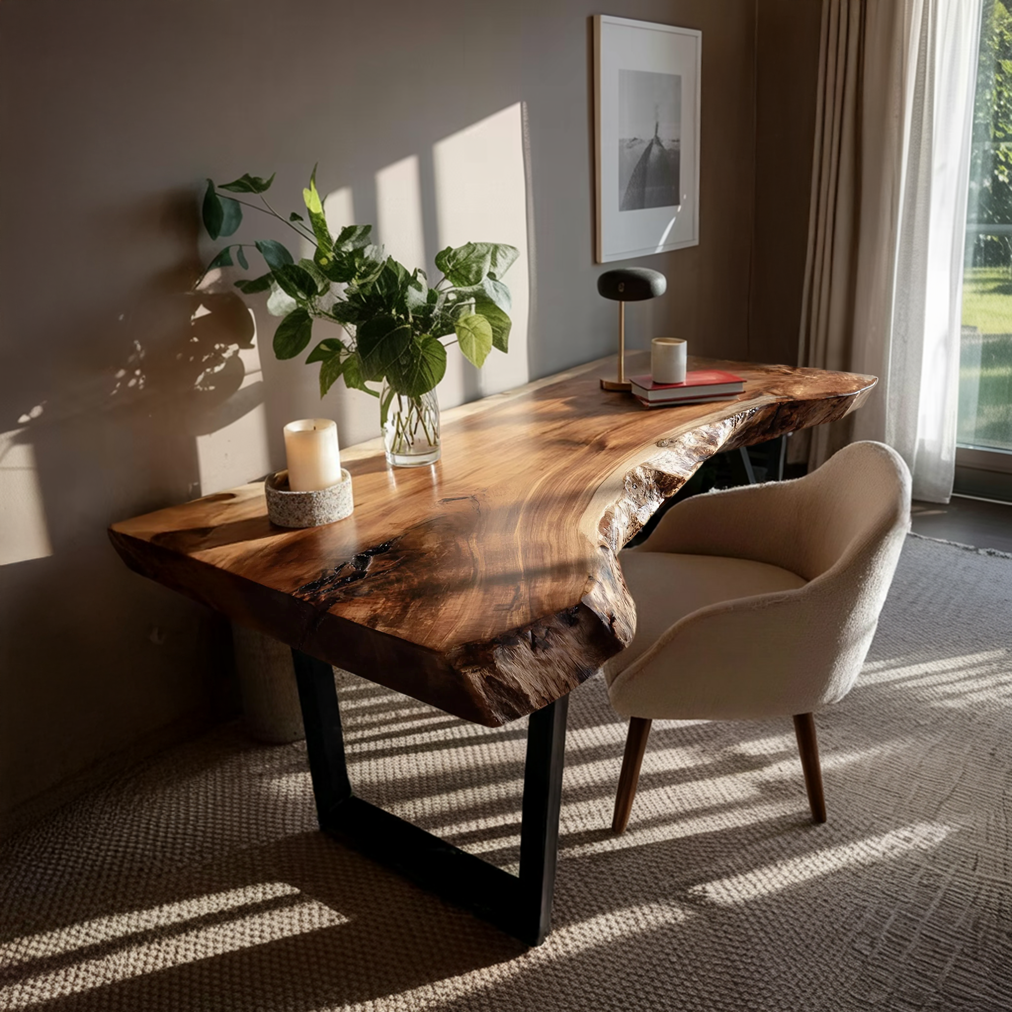 Mid Century Wooden Live Edge Desk For Living Room Decor SILDTTNDE001