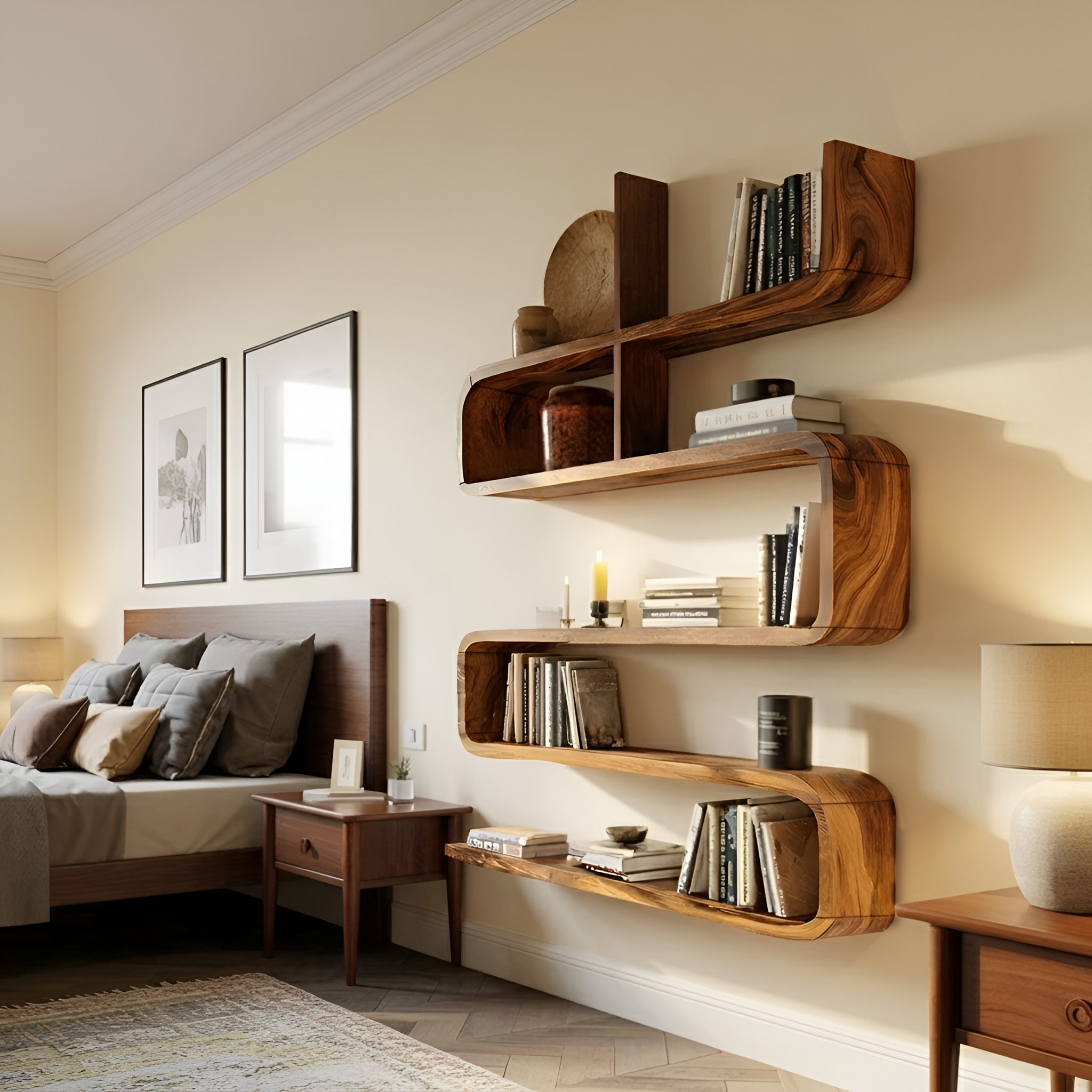 Modern Natural Wood Display Shelf For Living Room Wall Decor SILDTTRWMS028