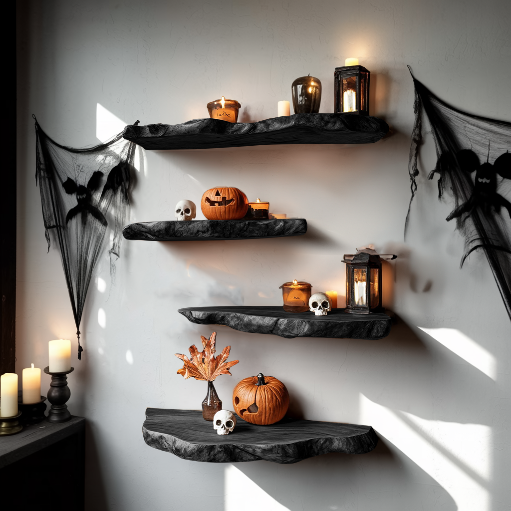 Handcrafted Live Edge Floating Shelf For Bedroom Unique Halloween Accent SILDTTRHFL020