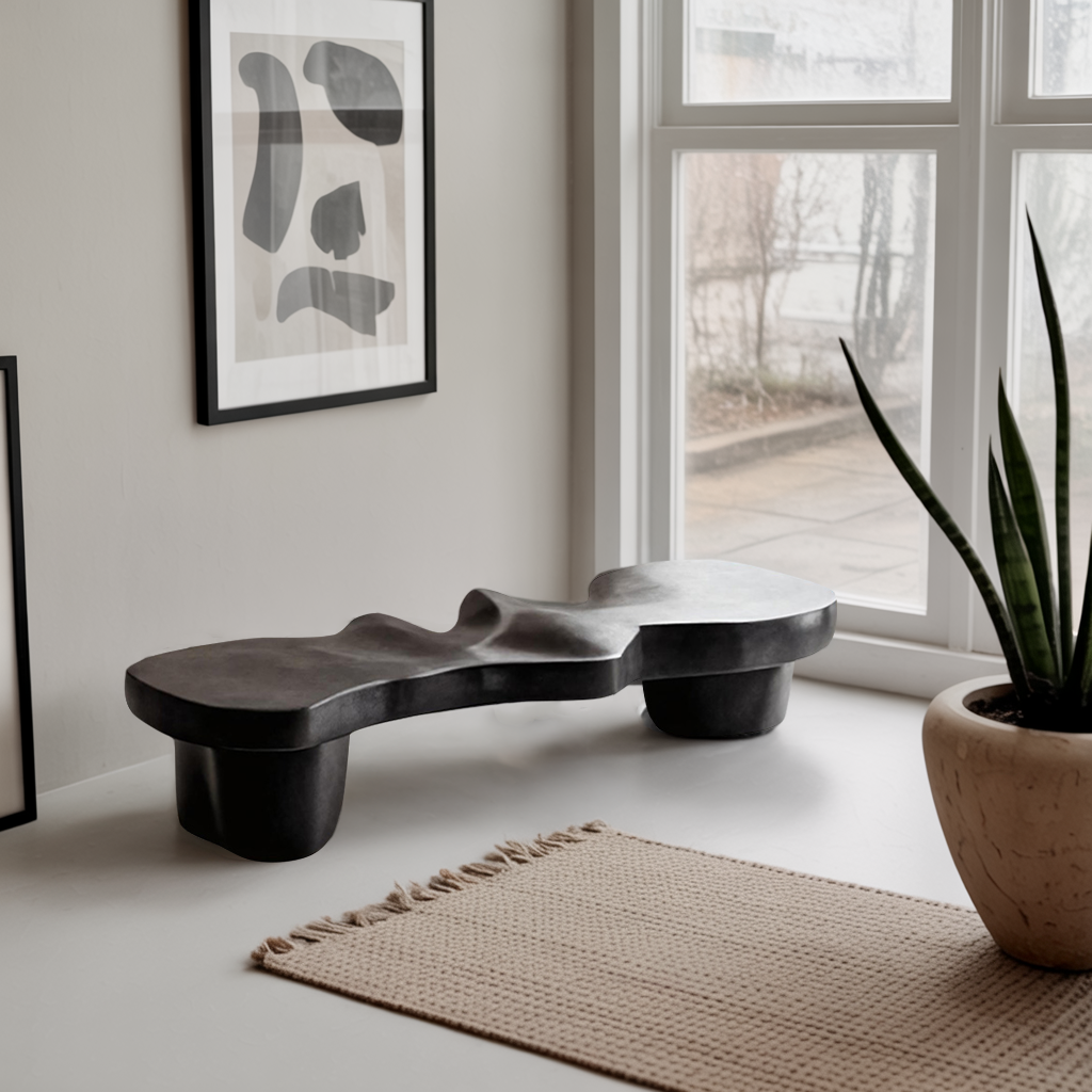 Contemporary Sculptural Wood Bench For Modern Living Room Or Gallery SITHHNCHR009