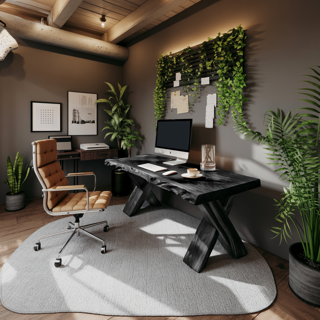 Live Edge Wooden Desk With X Legs For Rustic Home Office Or Studio SITHTTDE034