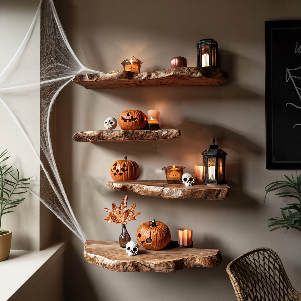 Handcrafted Live Edge Floating Shelf For Bedroom Unique Halloween Accent SILDTTRHFL020