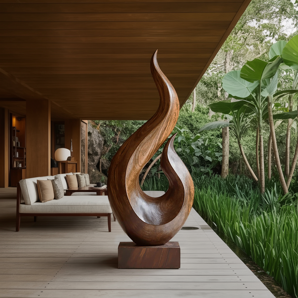Handcrafted Abstract Wood Statue For Home Accent SILDTTNAS014
