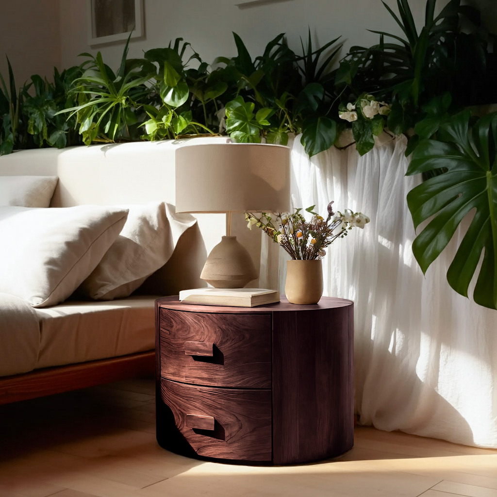 Round Two Drawer Nightstand For Modern Bedroom SITHTTNS012