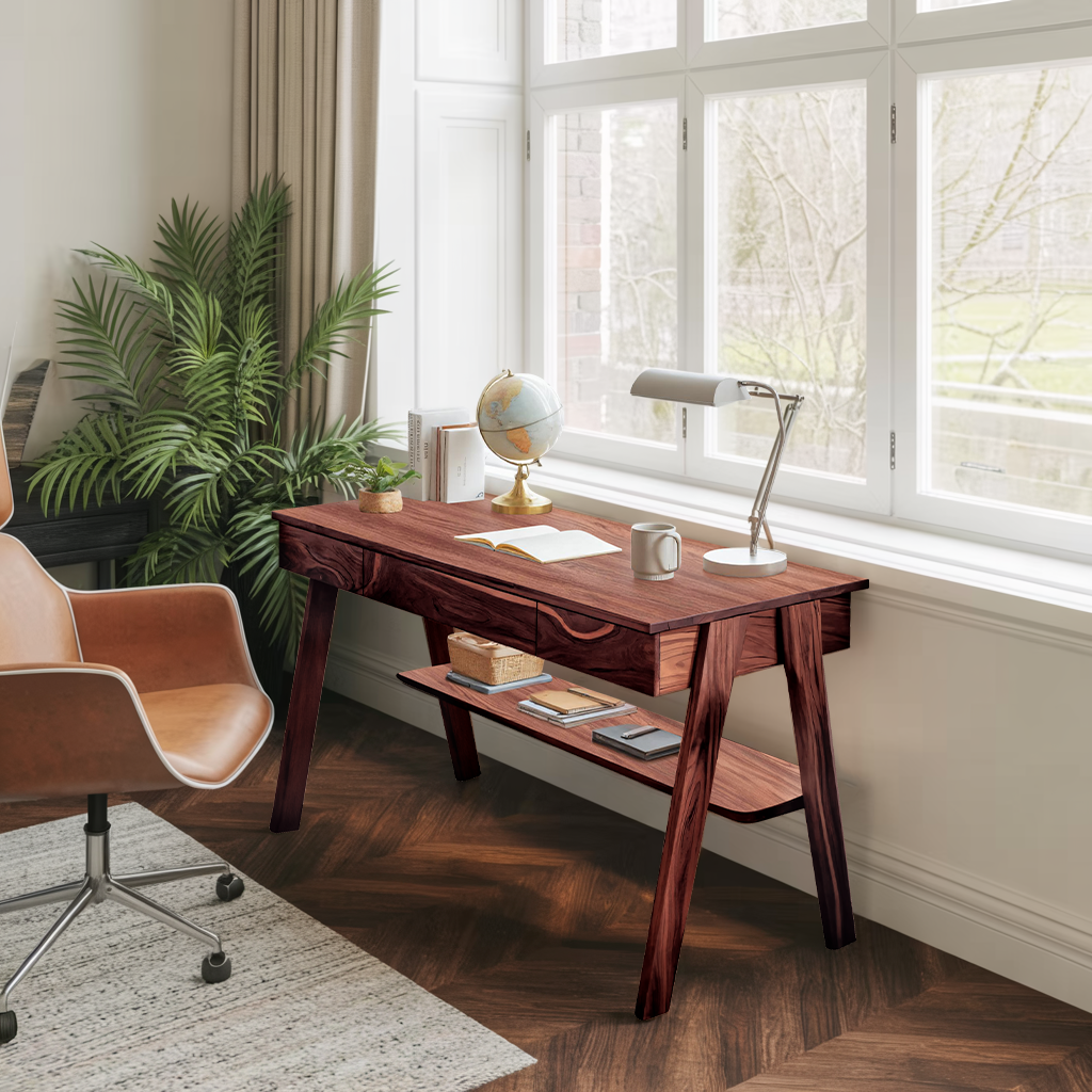 Mid Century Wooden Writing Desk With Drawers And Shelf For Home Office SITHTTDE017