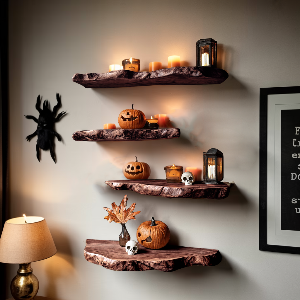 Handcrafted Live Edge Floating Shelf For Bedroom Unique Halloween Accent SILDTTRHFL020