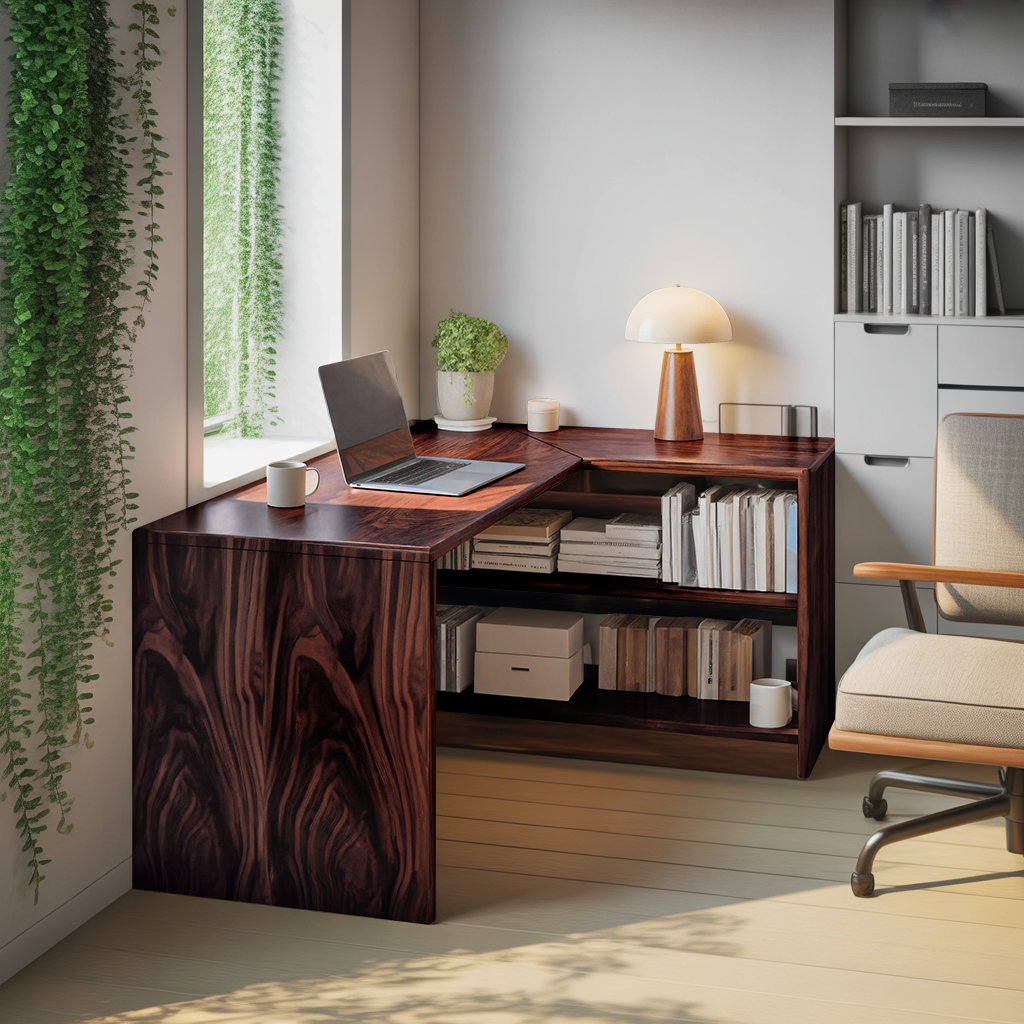 Modern L Shaped Wooden Desk With Bookshelf For Home Office Or Study SITHTTDE018