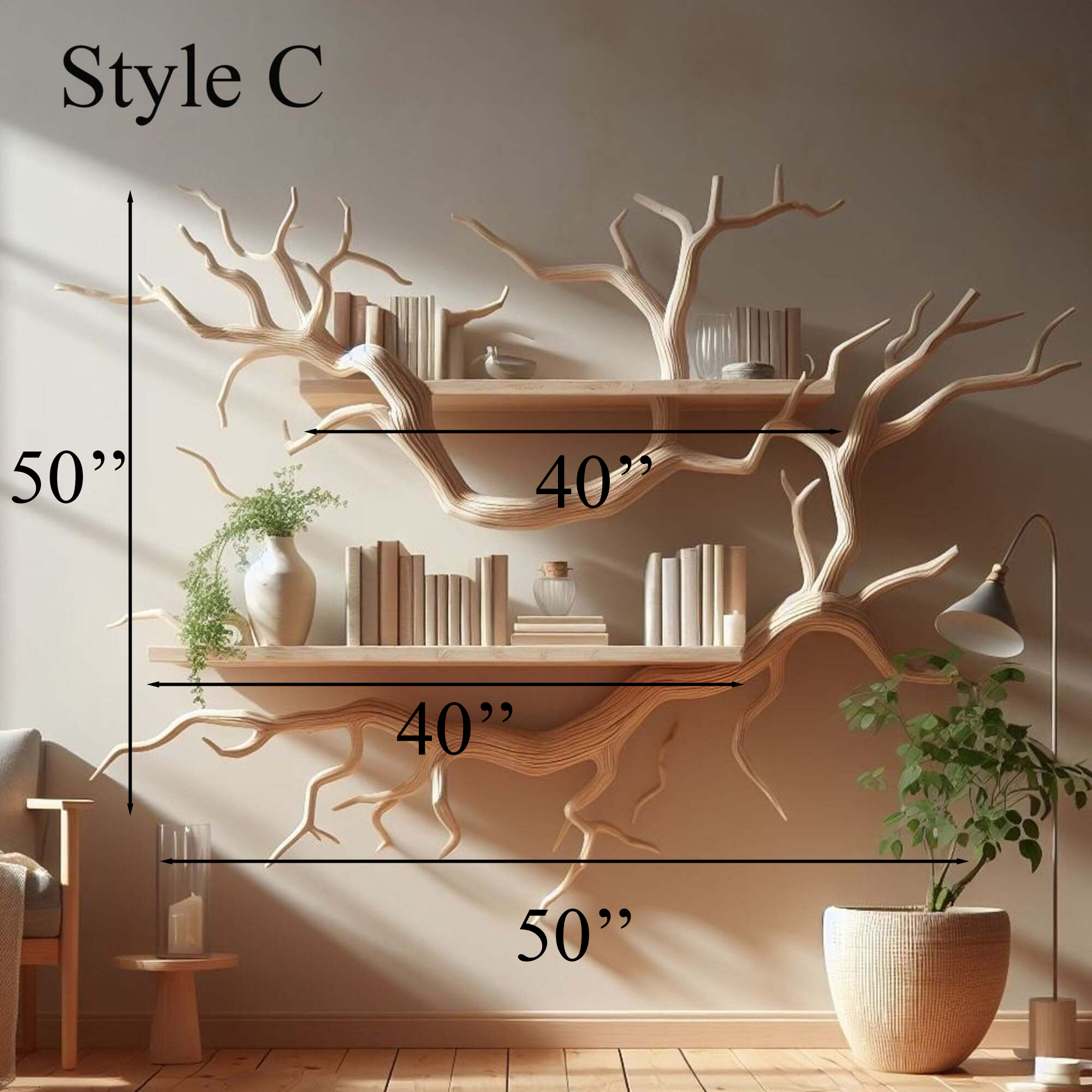 Rustic Tree Bookshelf Driftwood Wall Shelf Bookshelf Home Office Decor SINLTBS006