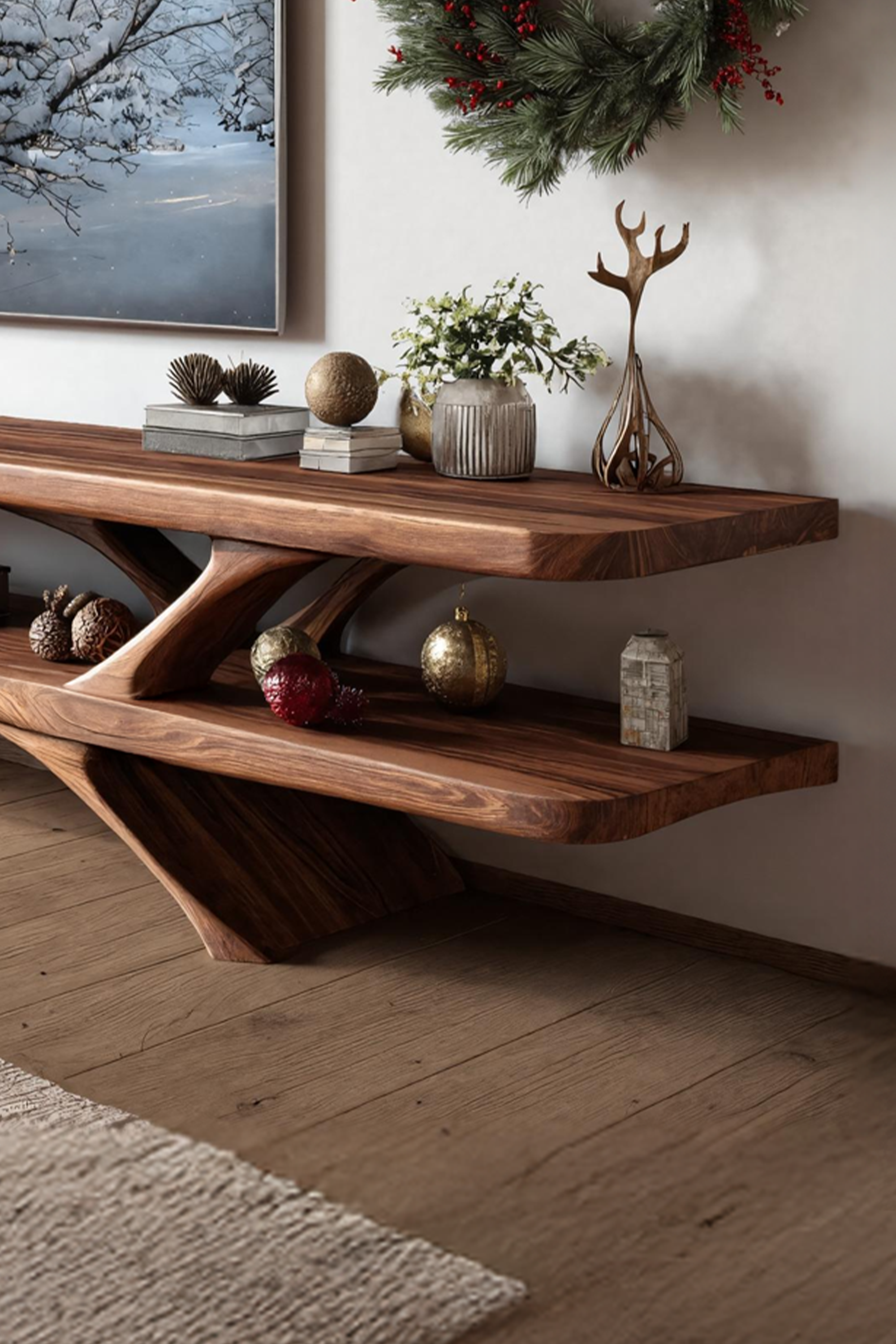 Handcrafted Wooden Live Edge TV Console For Christmas Living Room SILDTTNCTV021