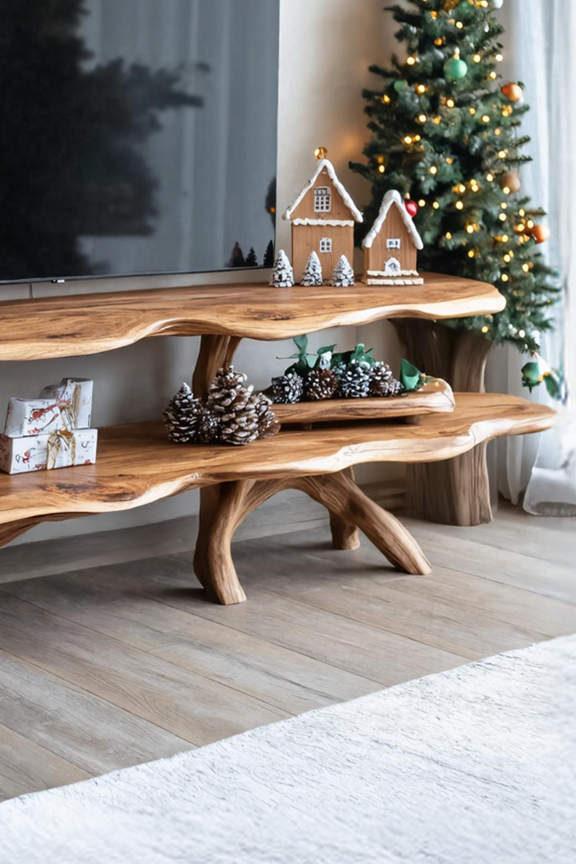 Modern Wooden Live Edge TV Console For Holiday Entryway And Living Room SILDTTNCTV029