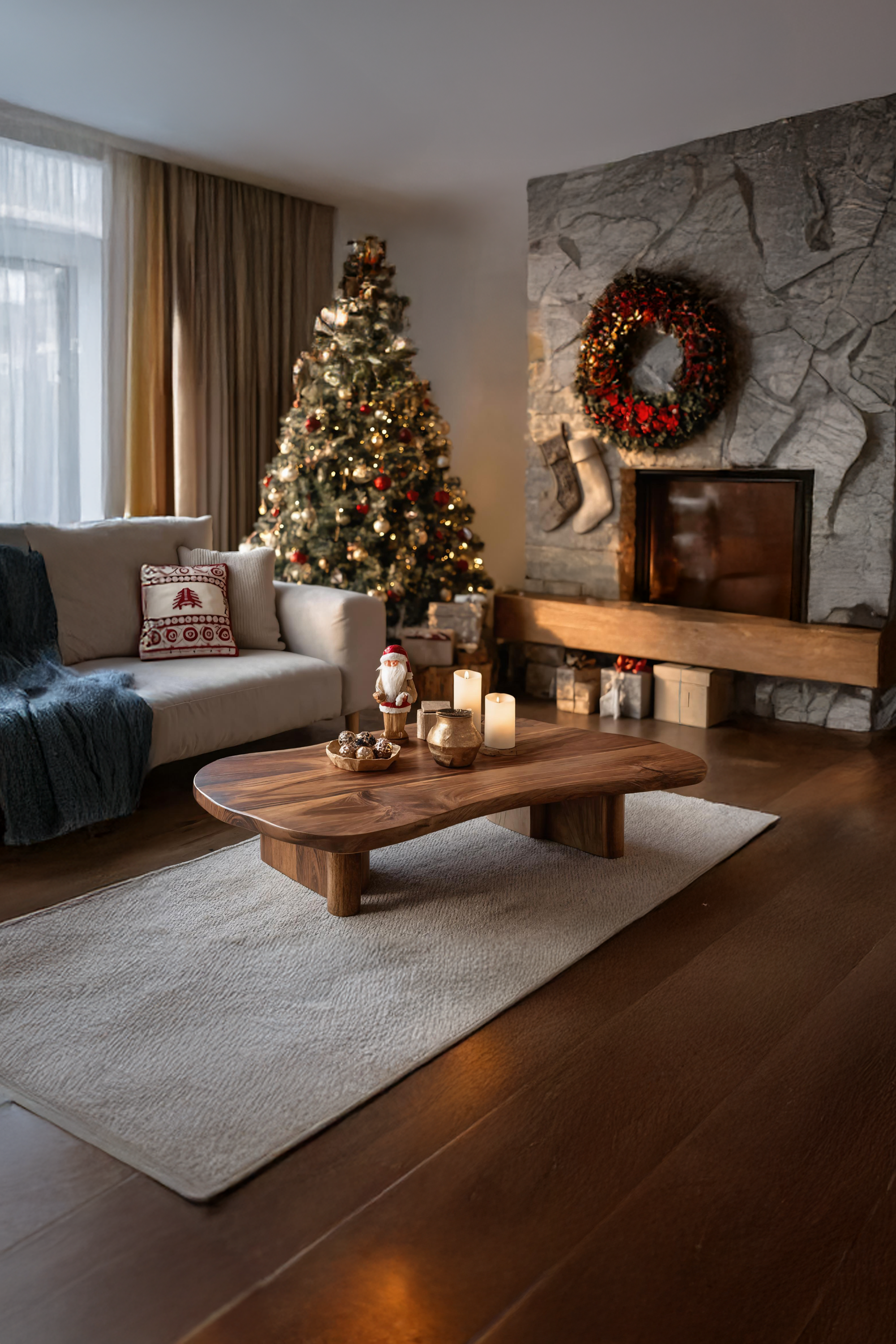 Farmhouse Solid Wood Coffee Table For Christmas Entryway Decor SILDTTRCCF001