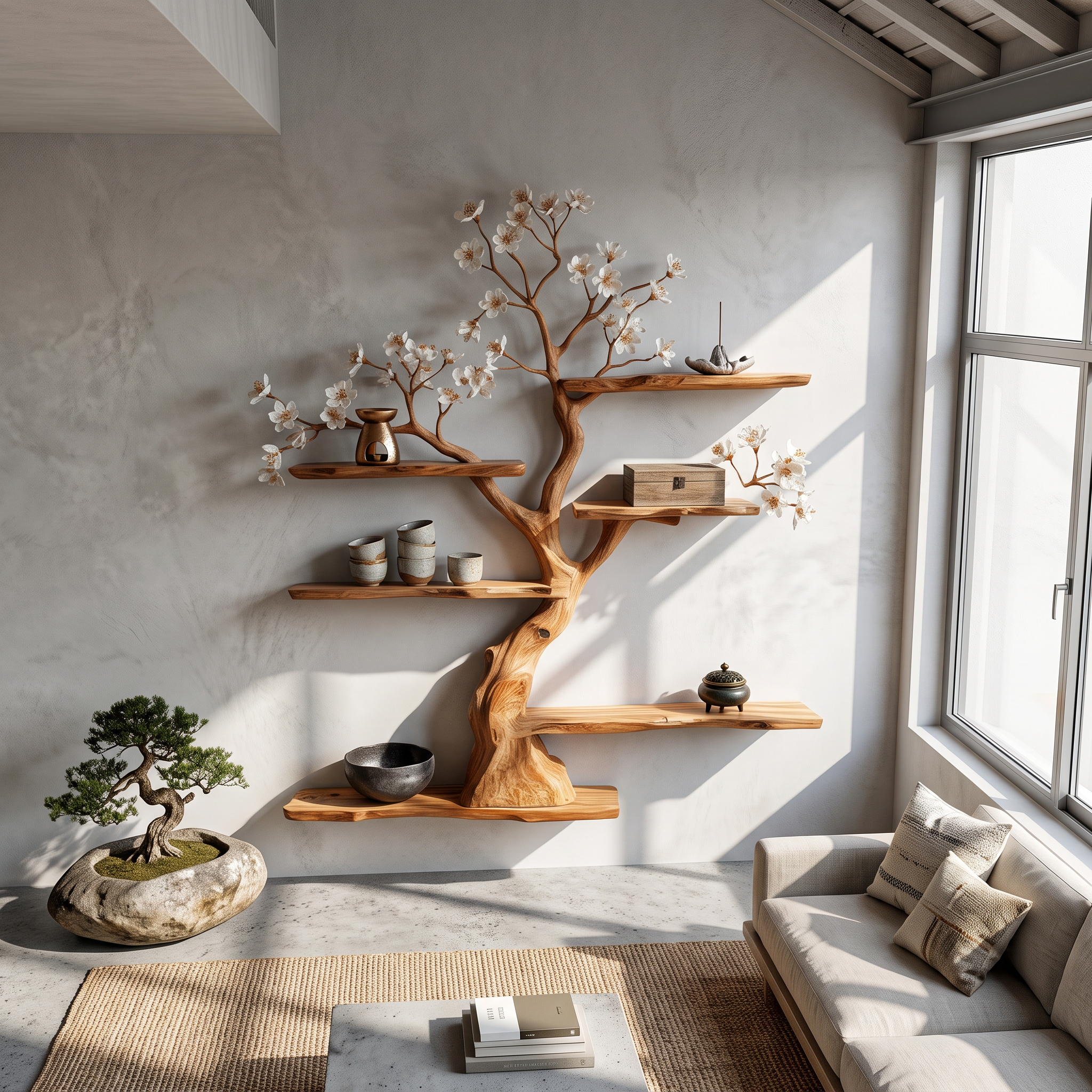 Rustic Wooden Tree Shelf Floating Wall Display Living Decor SINLSATBS078
