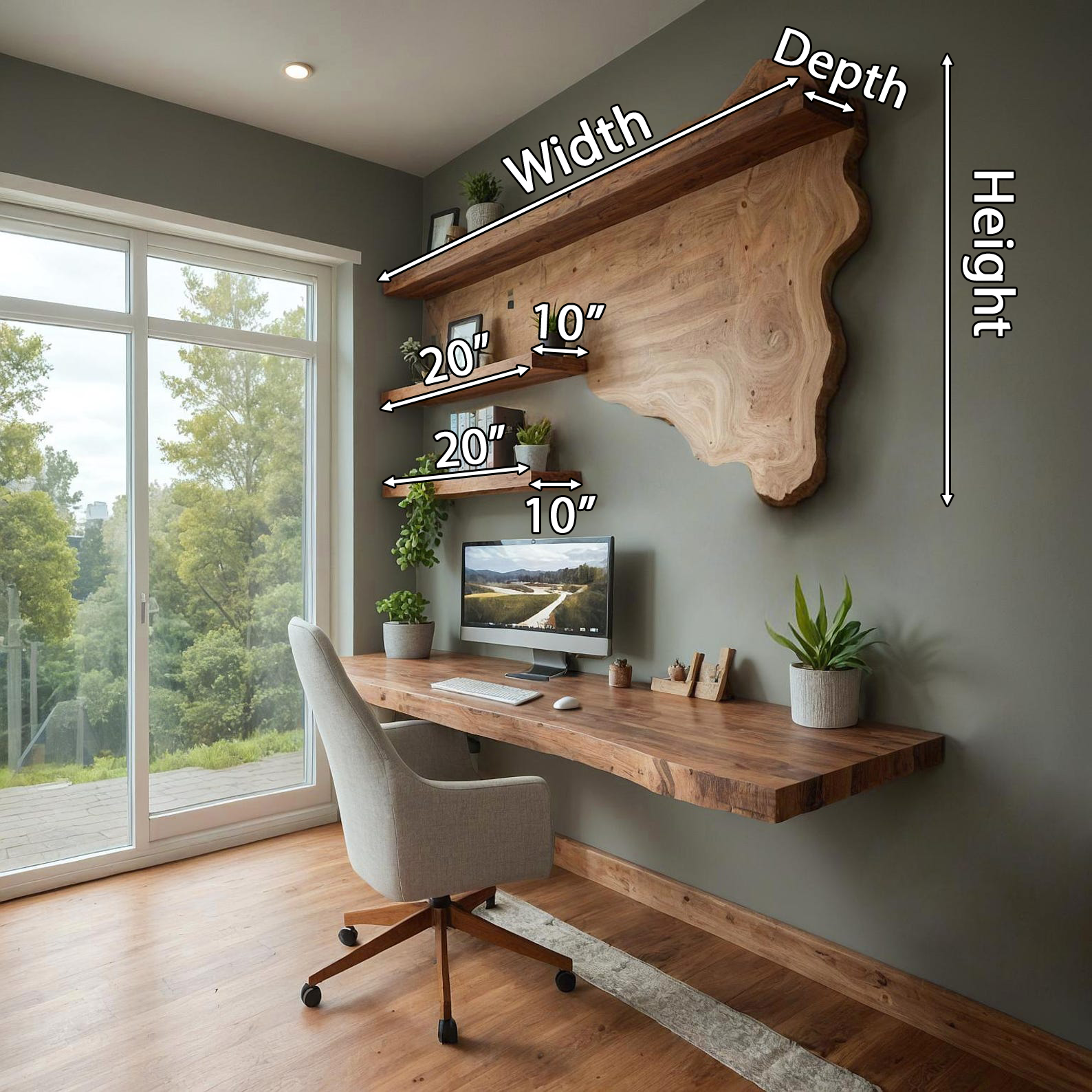 Rustic Live Edge Desk And Wall Shelf System For Home Office SITHBS006