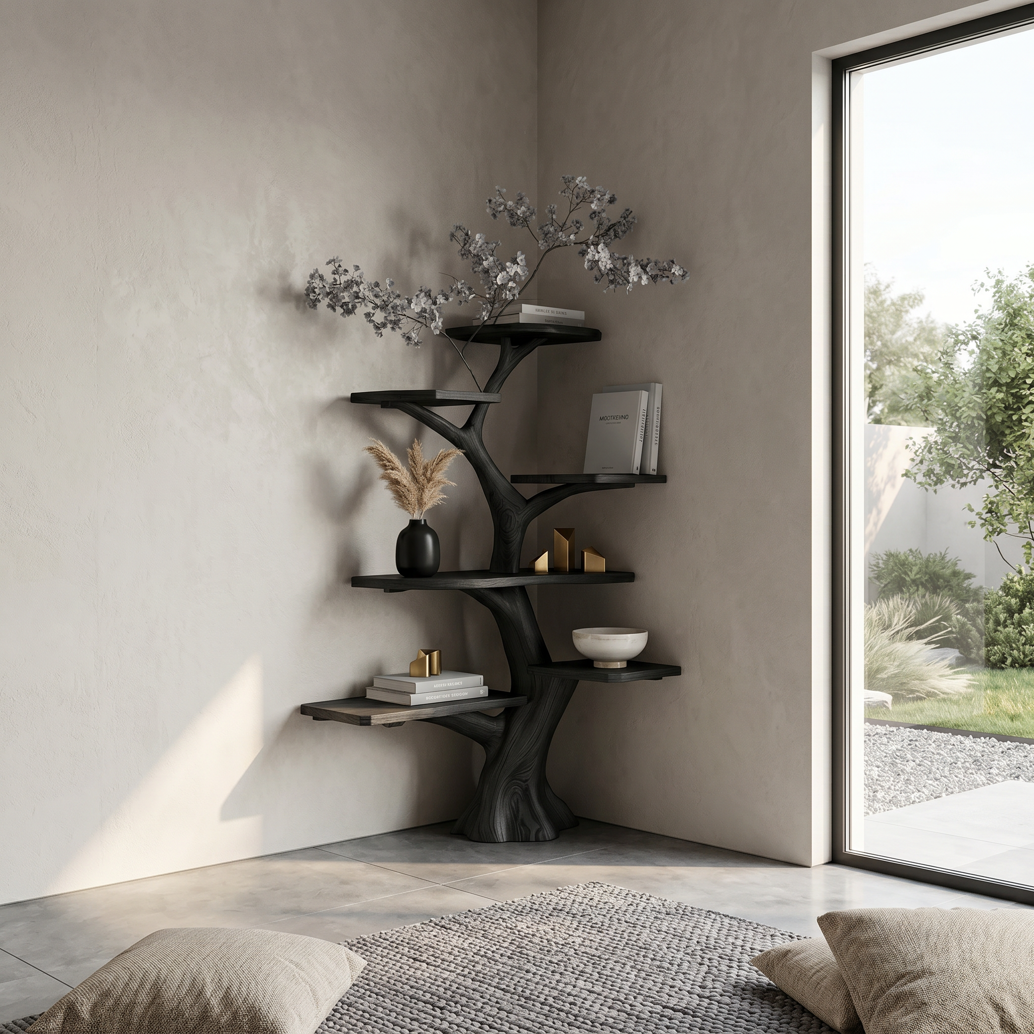Rustic Corner Tree Bookshelf Living Room Wall SINLSATB309