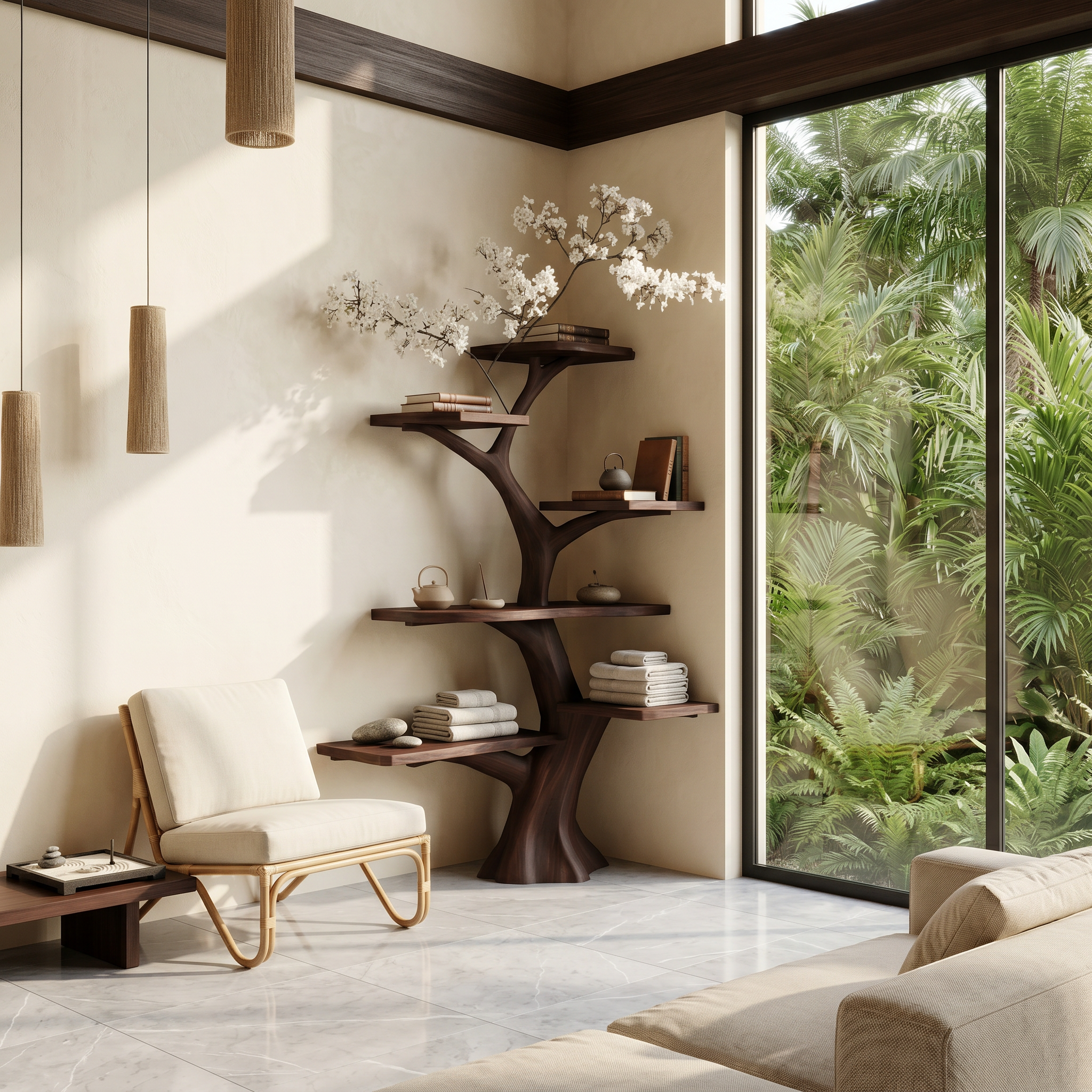 Rustic Corner Tree Bookshelf Living Room Wall SINLSATB309