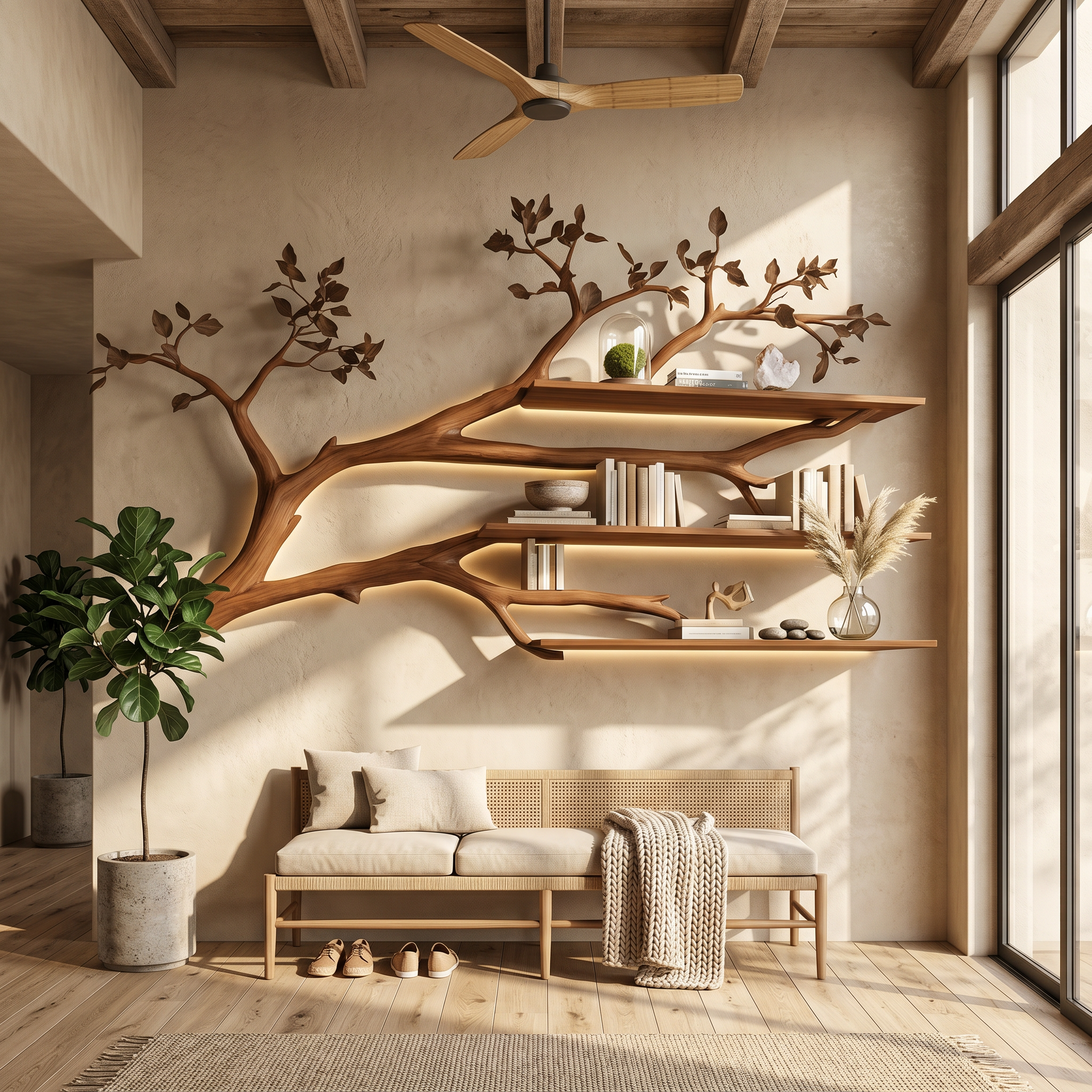 Rustic Tree Branch Floating Shelf Living Room SINLSATBS038