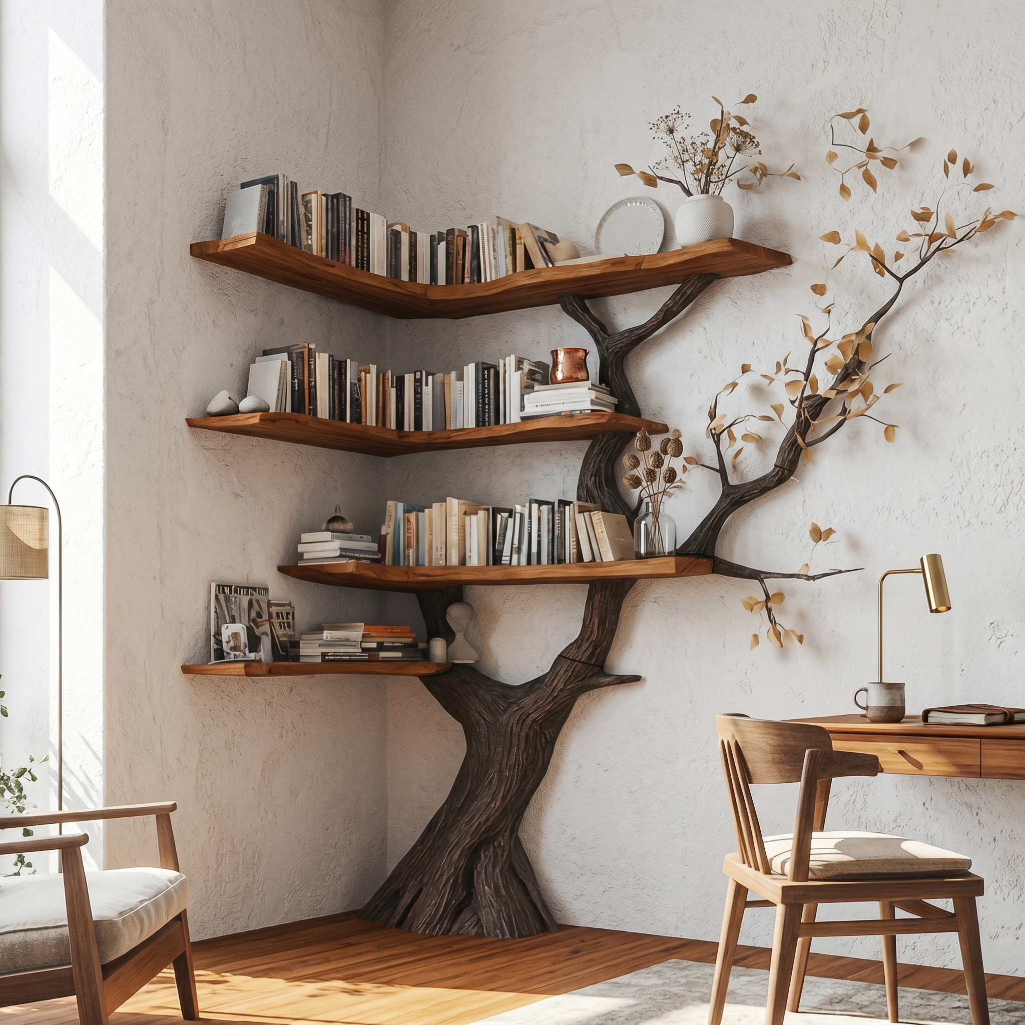 Handmade Corner Tree Bookshelf Living Room Decor SINLSATB603