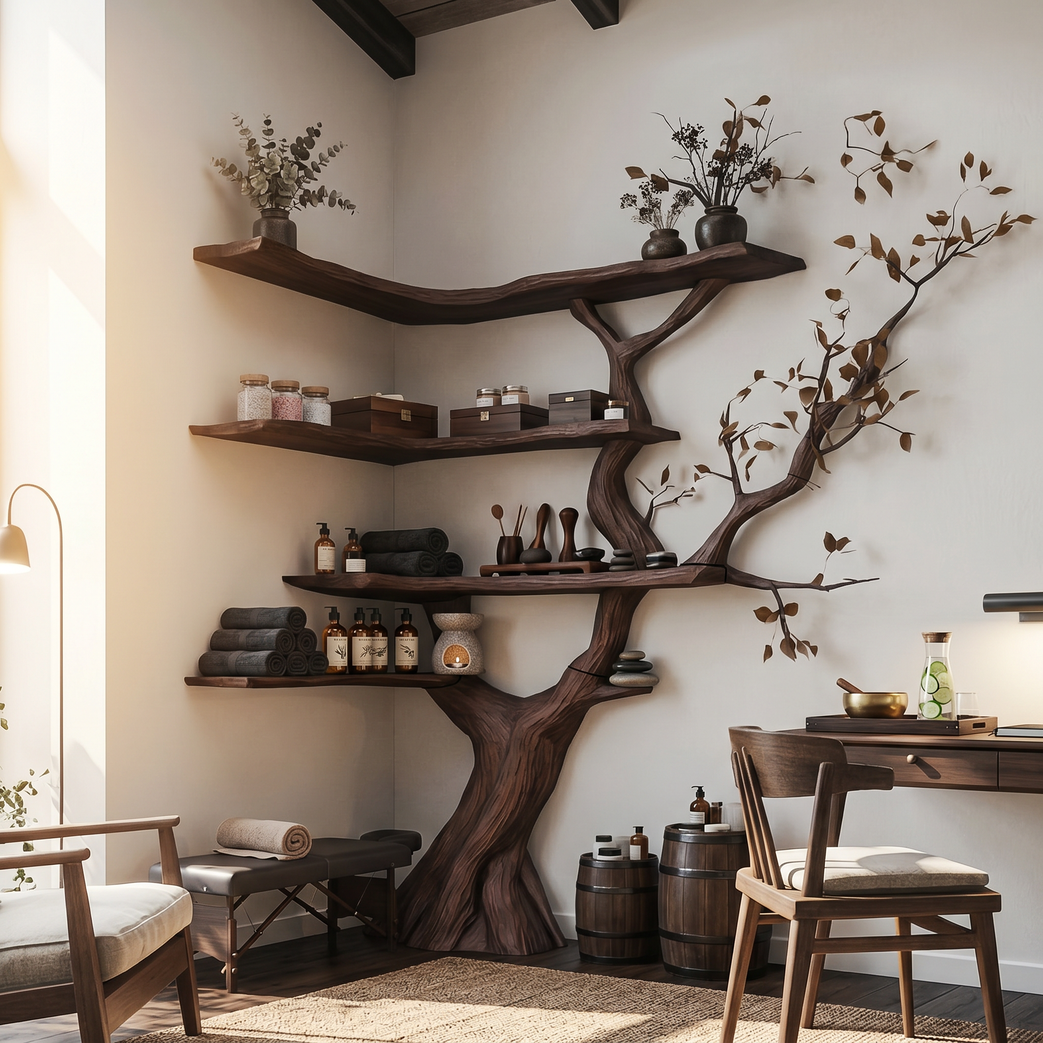 Handmade Corner Tree Bookshelf Living Room Decor SINLSATB603