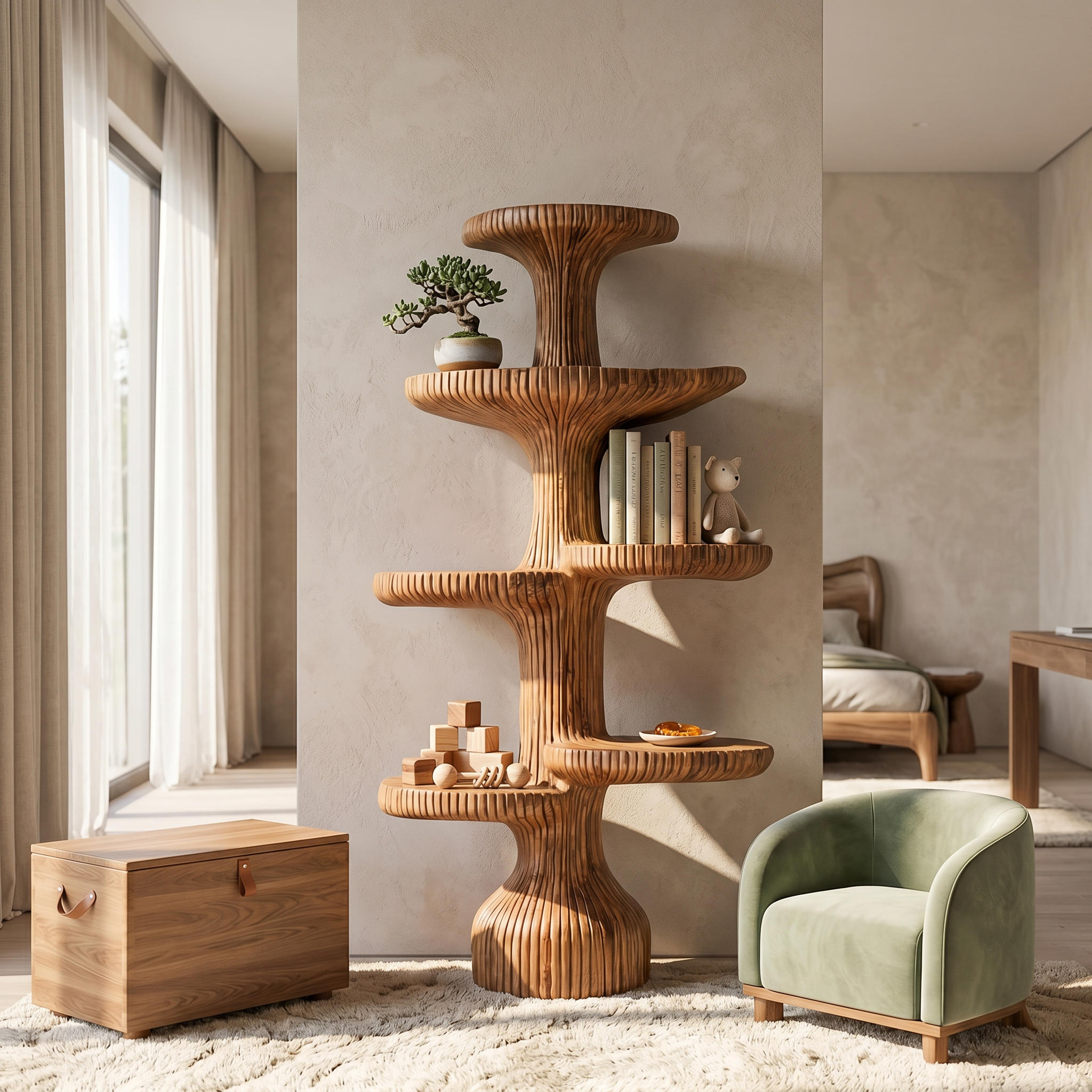 Sculptural Tiered Tree Shelf Living Room Interior Artistic Feature SINLSATB615