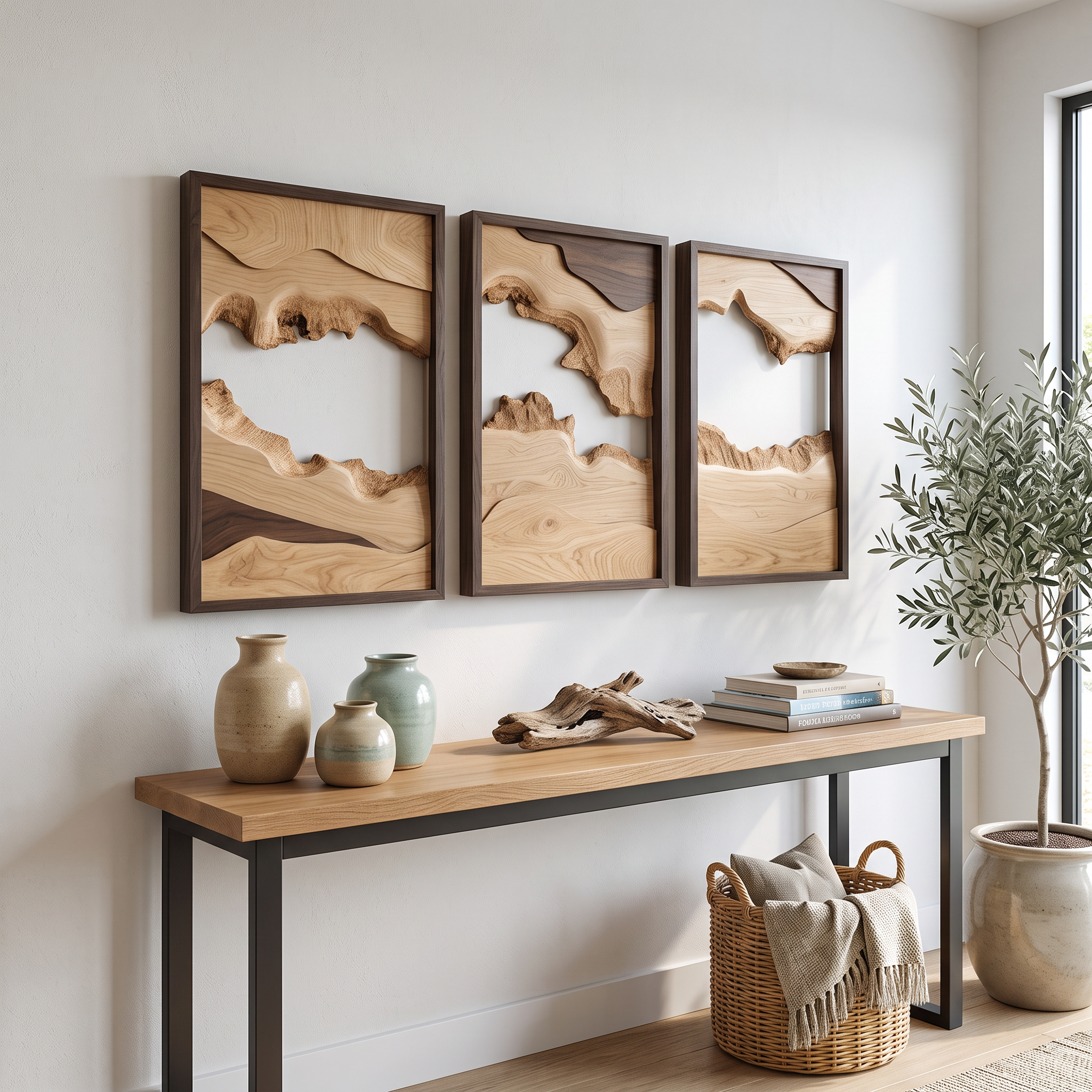 Handcarved Set Wooden Wall Panels Abstract Nature Art Interiors SINLSAWD001