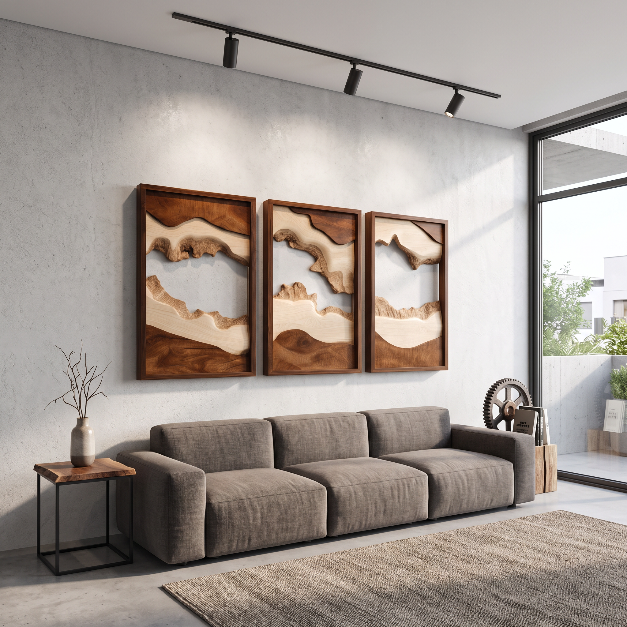 Handcarved Set Wooden Wall Panels Abstract Nature Art Interiors SINLSAWD001