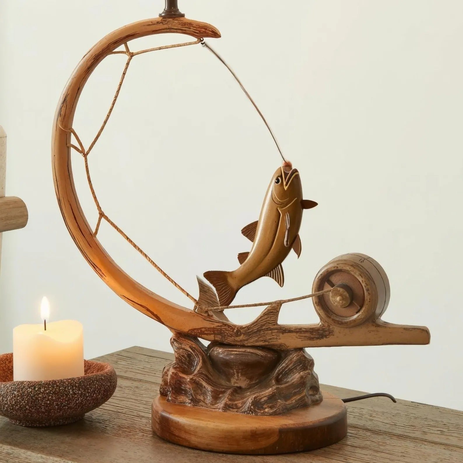 Rustic Fishing Table Lamp For Cabin Living Room Decor SITHLAM034