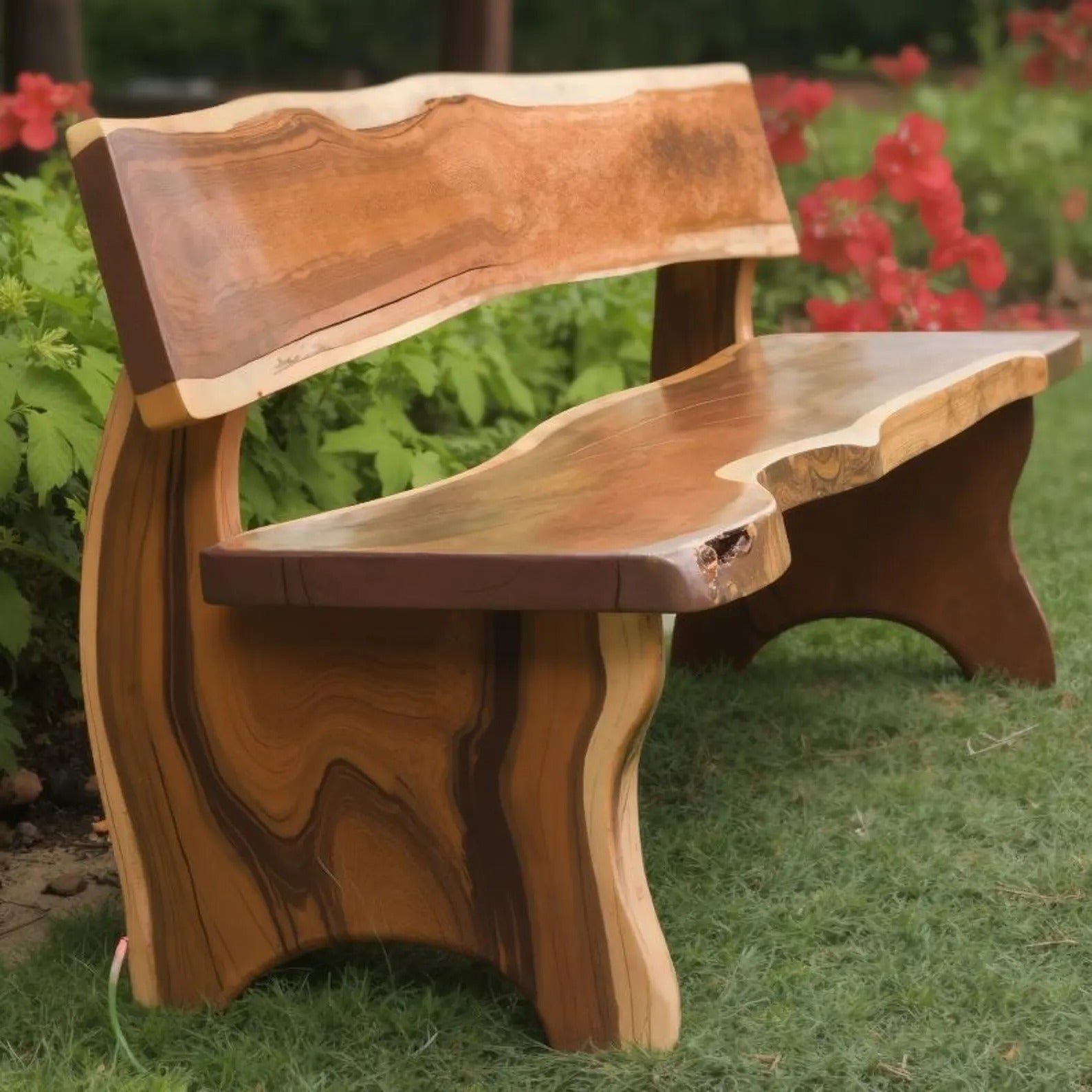 Rustic Outdoor Bench With Backrest Live Edge For Garden Porch And Patio SITHCHR034