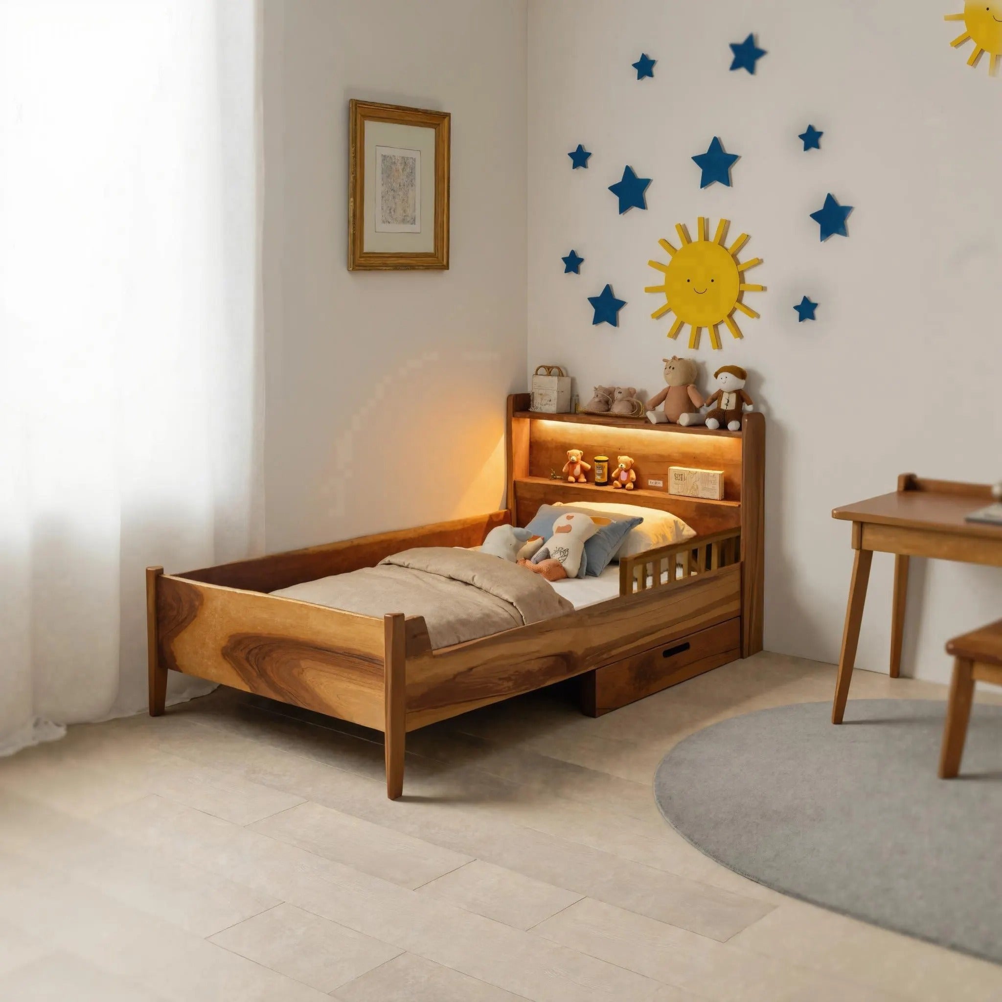 Modern Montessori Style Toddler Bed With Bookshelf Storage SITHWO011