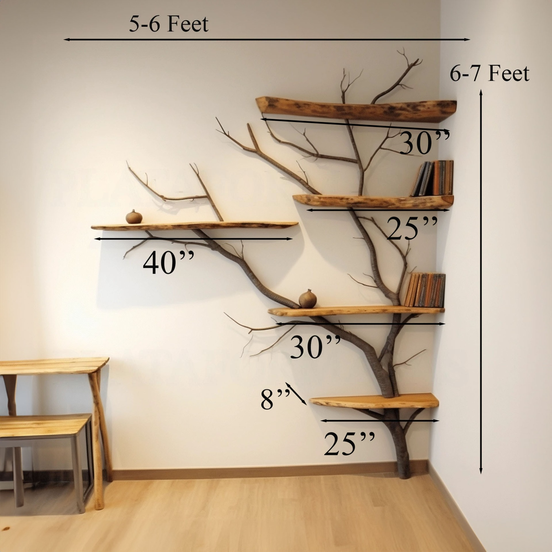 Minimalist Wild Mulberry Wood Corner Tree Bookshelf Decor For Living Room SINLTB004