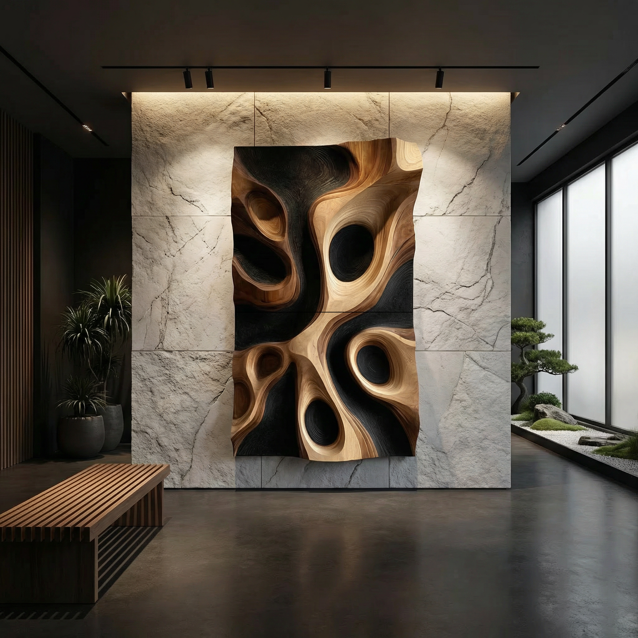 Abstract Organic Hollow Wood Wall Decor Panel For Living Room SINLHAWD067