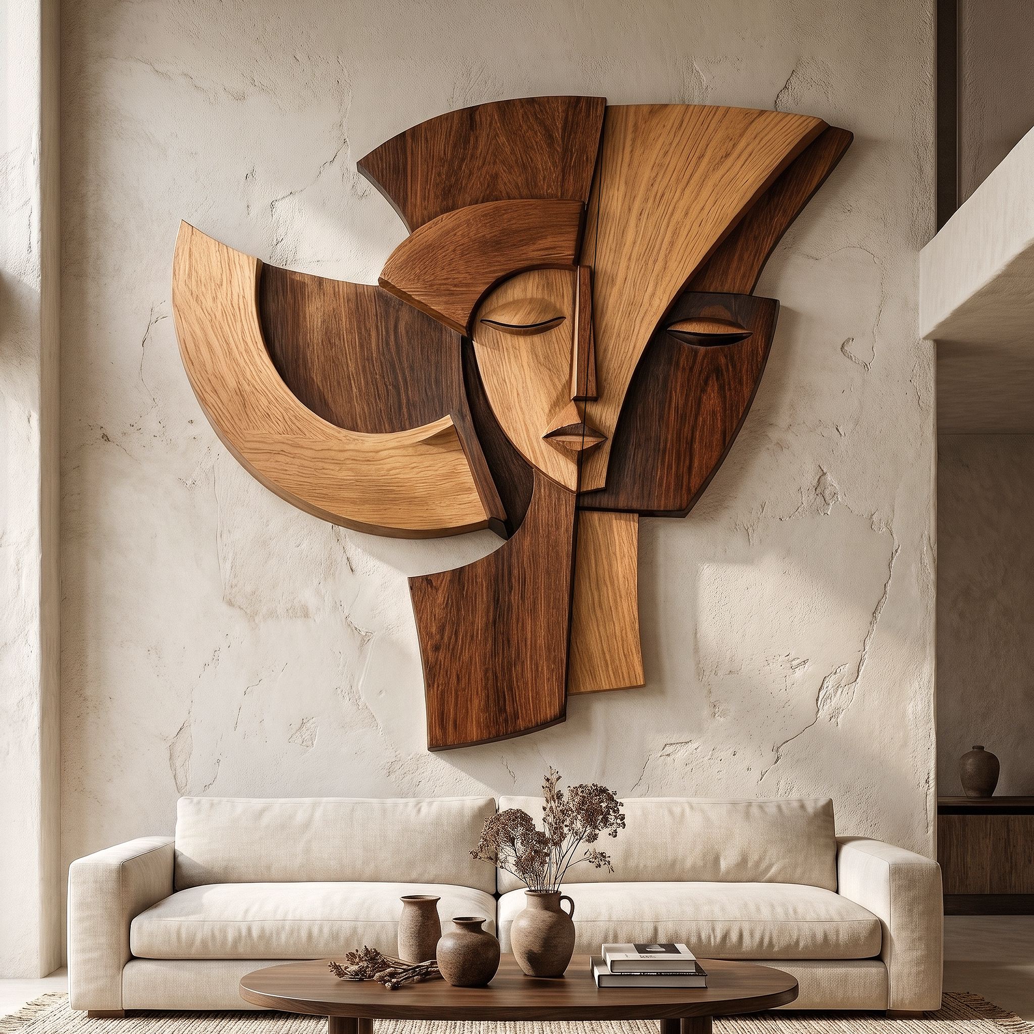 Abstract Wooden Face Wall Decor Panel For Living Room SINLHAWD069