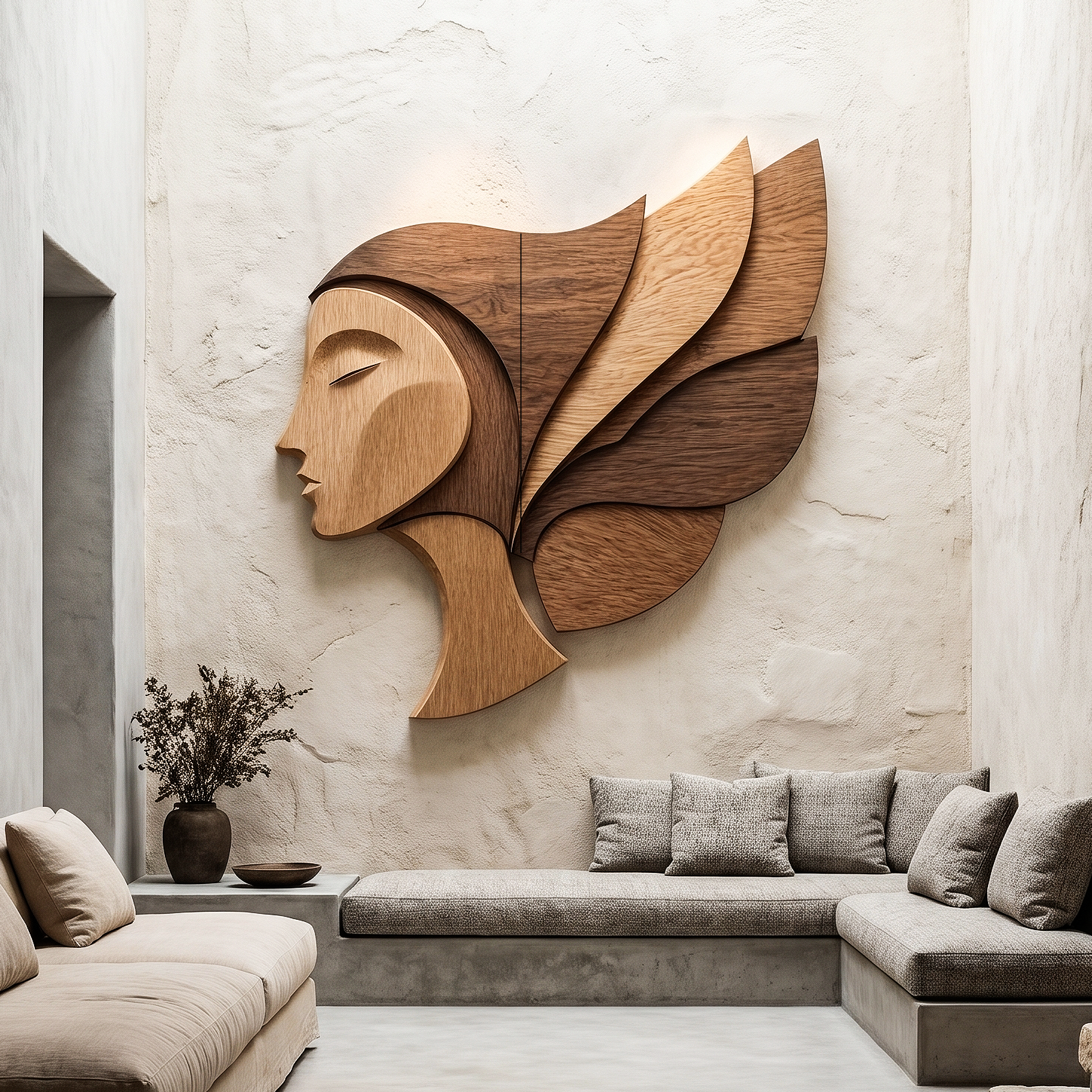 Unique Abstract Woman Face Wooden Wall Decor For Living Room SINLHAWD072