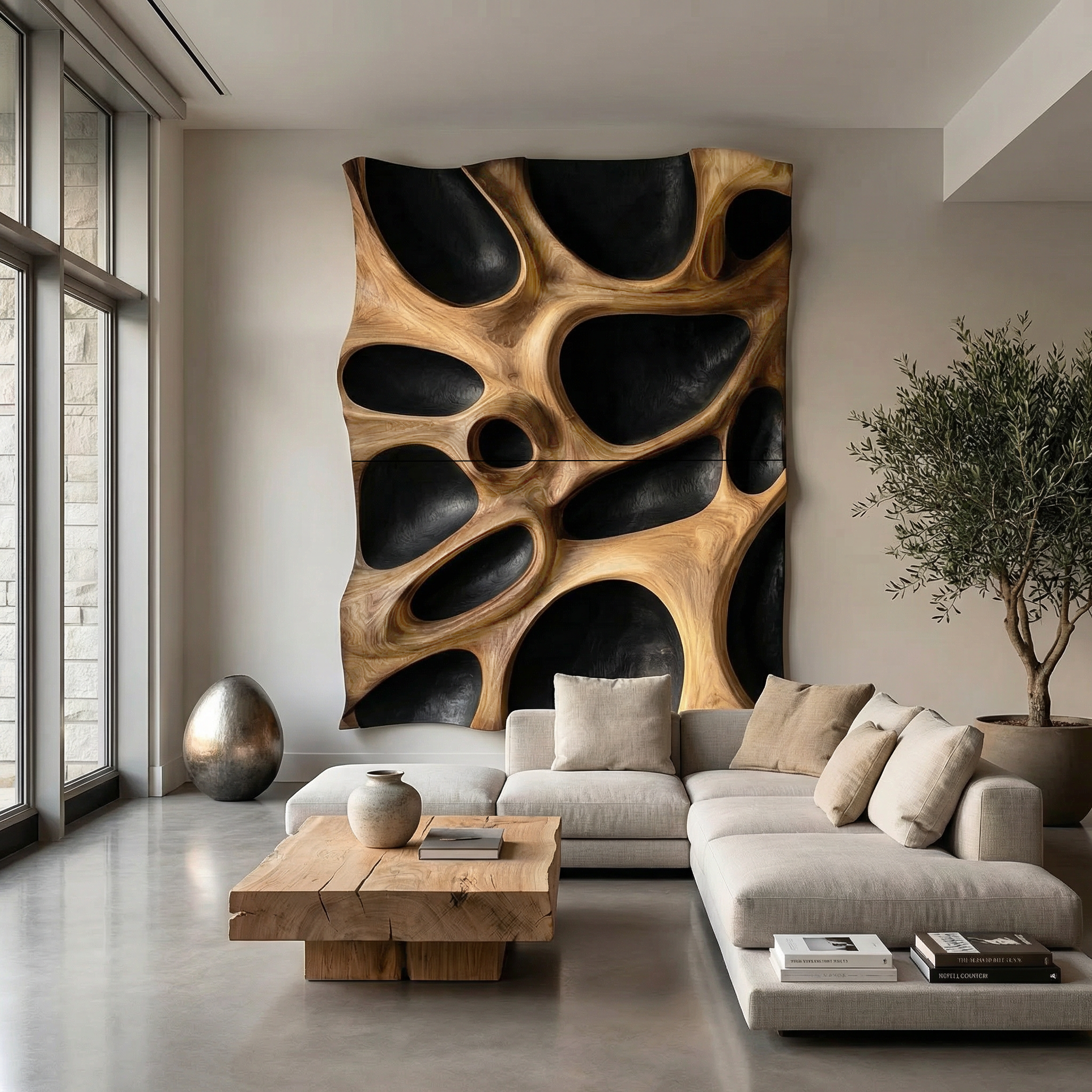 Organic Hollow Wood Wall Decor Panel For Living Room And Bedroom SINLHAWD065